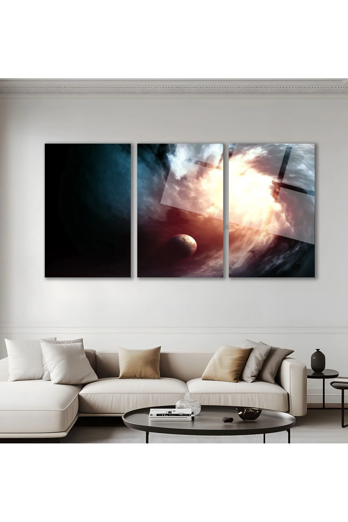 3'lü Set Cam Tablo Uzay Nebula Gezegen Fantastik Oturma Odası Dekorasyon - BAYÇAĞRI Görsel 2