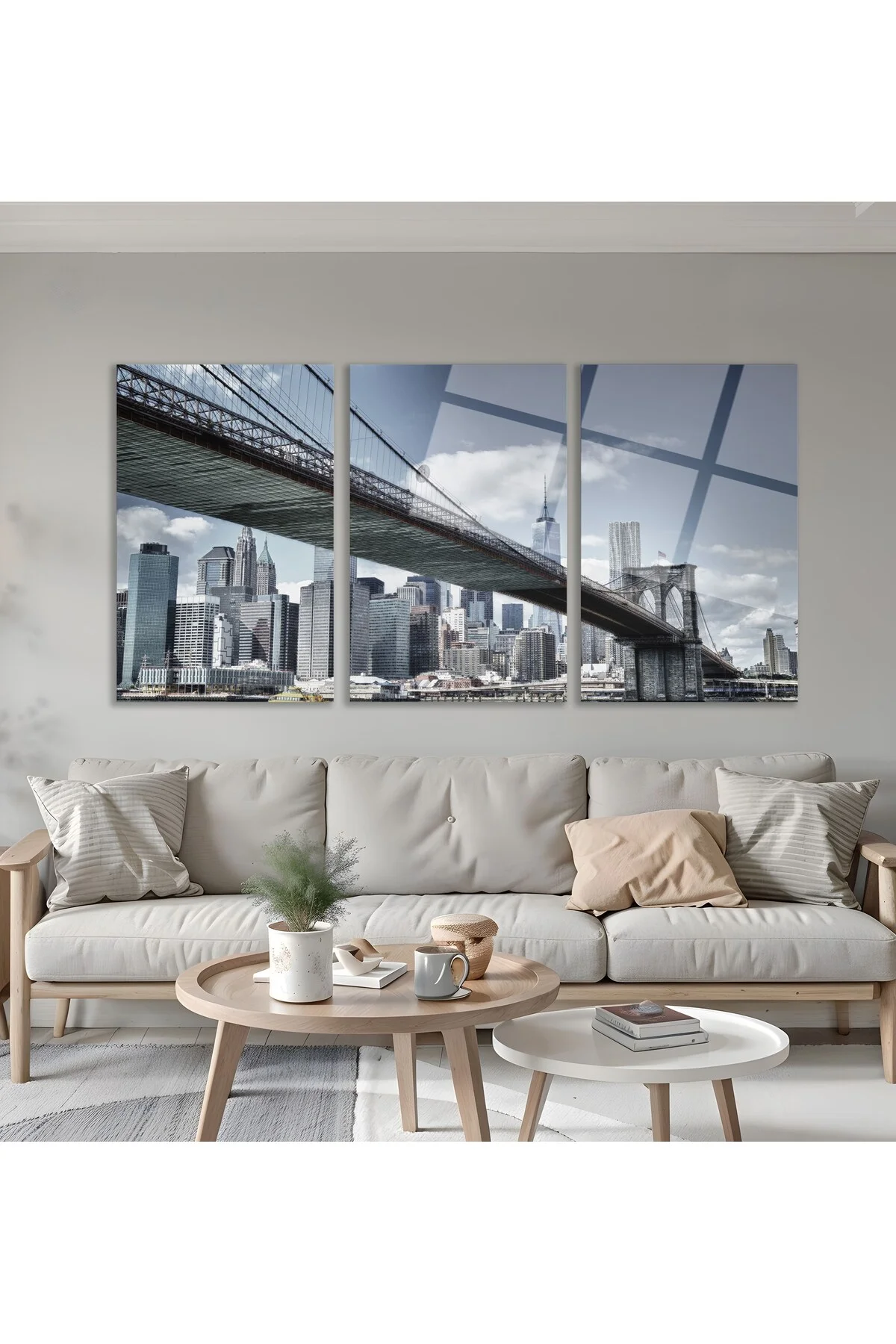 3'lü Set Cam Tablo Brooklyn Köprüsü New York Şehir Manzarası Dekorasyon - BAYÇAĞRI Görsel 5
