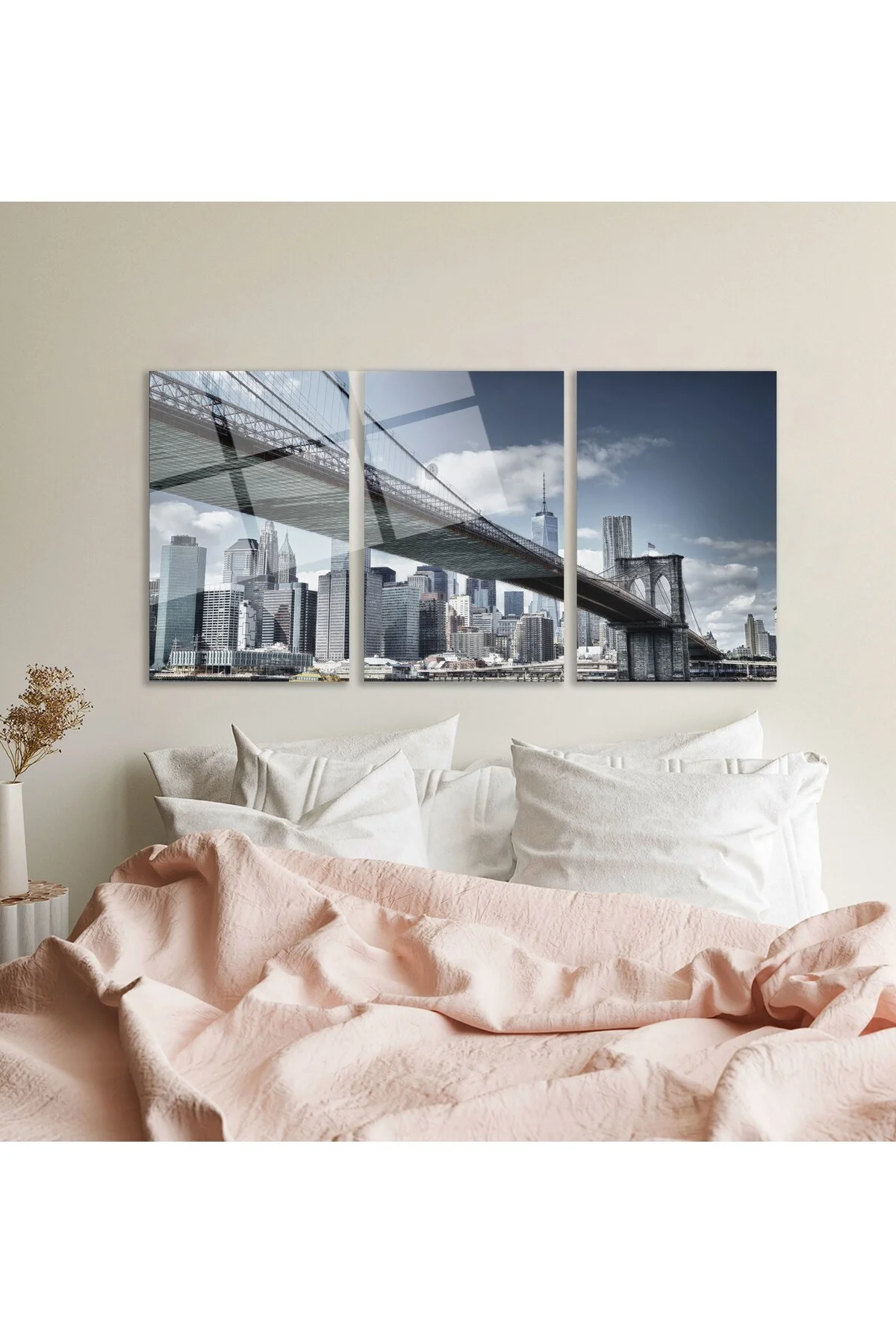 3'lü Set Cam Tablo Brooklyn Köprüsü New York Şehir Manzarası Dekorasyon - BAYÇAĞRI Görsel 4