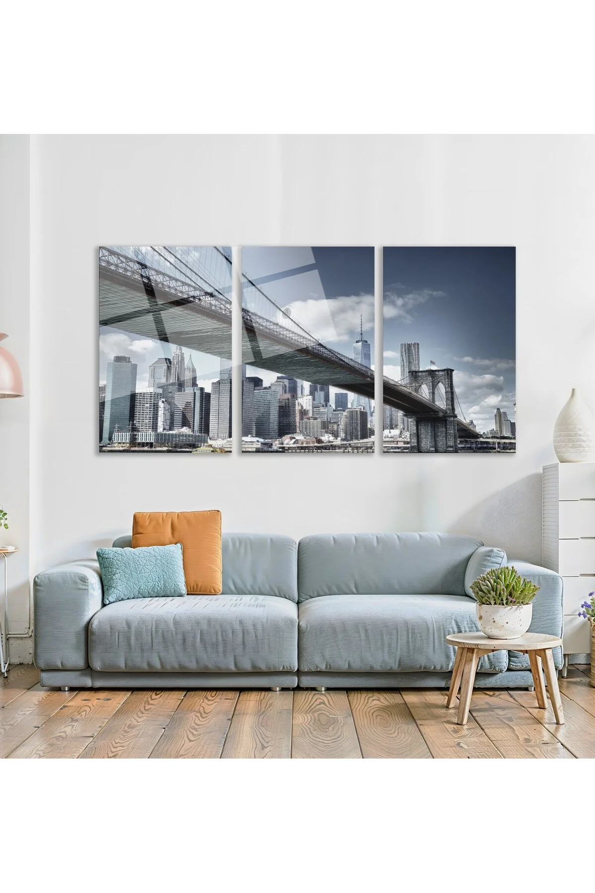 3'lü Set Cam Tablo Brooklyn Köprüsü New York Şehir Manzarası Dekorasyon - BAYÇAĞRI Görsel 3
