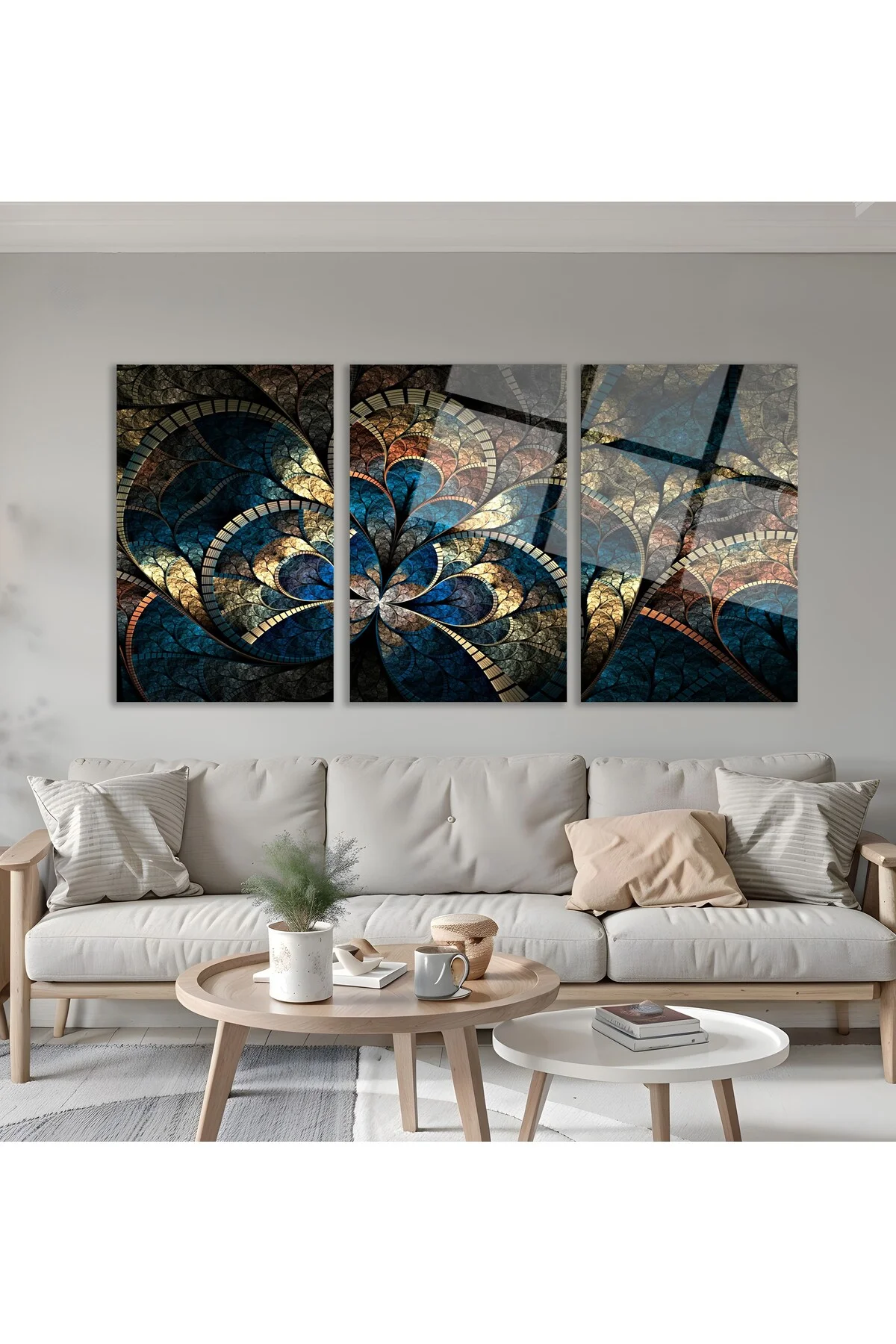 3'lü Set Cam Tablo Soyut Fraktal Mozaik Desenli Modern Dekorasyon - BAYÇAĞRI Görsel 5