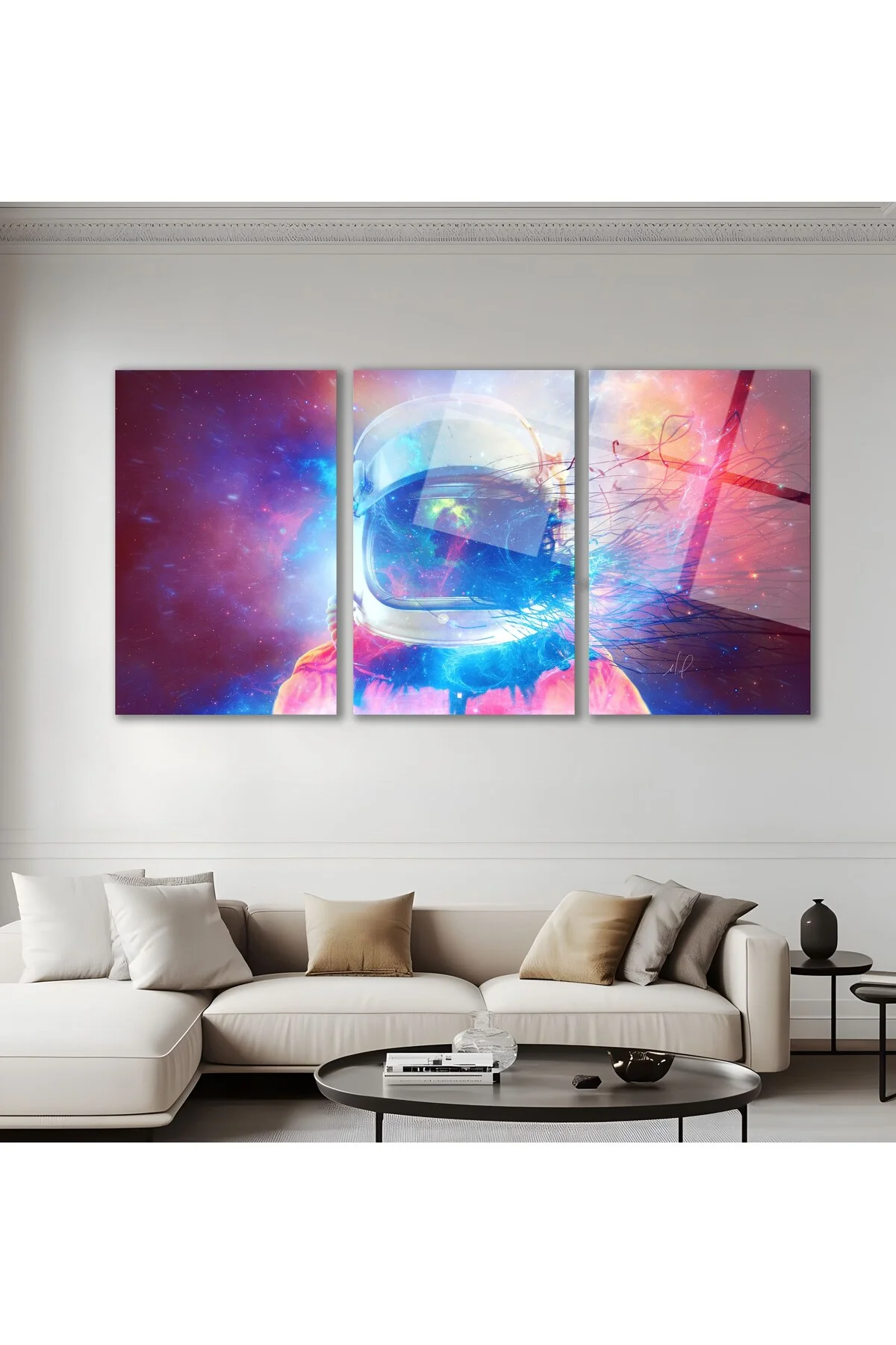 3'lü Set Cam Tablo Renkli Astronot Uzay Kask Dijital Sanat Dekorasyon - BAYÇAĞRI Görsel 2
