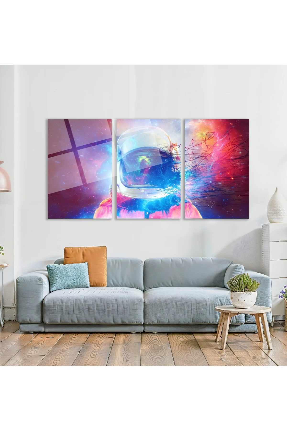 3'lü Set Cam Tablo Renkli Astronot Uzay Kask Dijital Sanat Dekorasyon - BAYÇAĞRI Görsel 3
