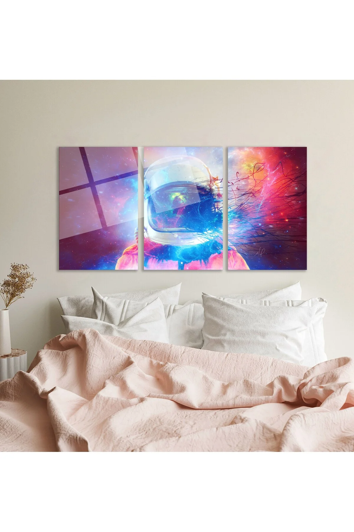 3'lü Set Cam Tablo Renkli Astronot Uzay Kask Dijital Sanat Dekorasyon - BAYÇAĞRI Görsel 4
