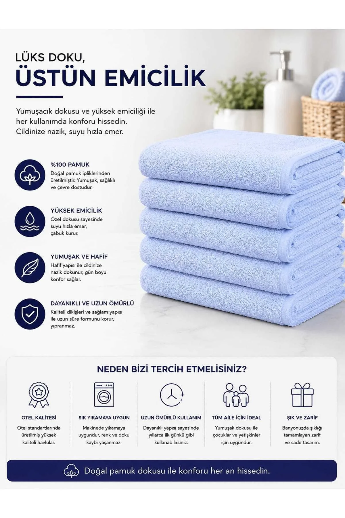 6 lı Otel El Yüz Havlusu Pamuklu Beyaz 50x85 Cm Newcotton - BAYÇAĞRI Görsel 2
