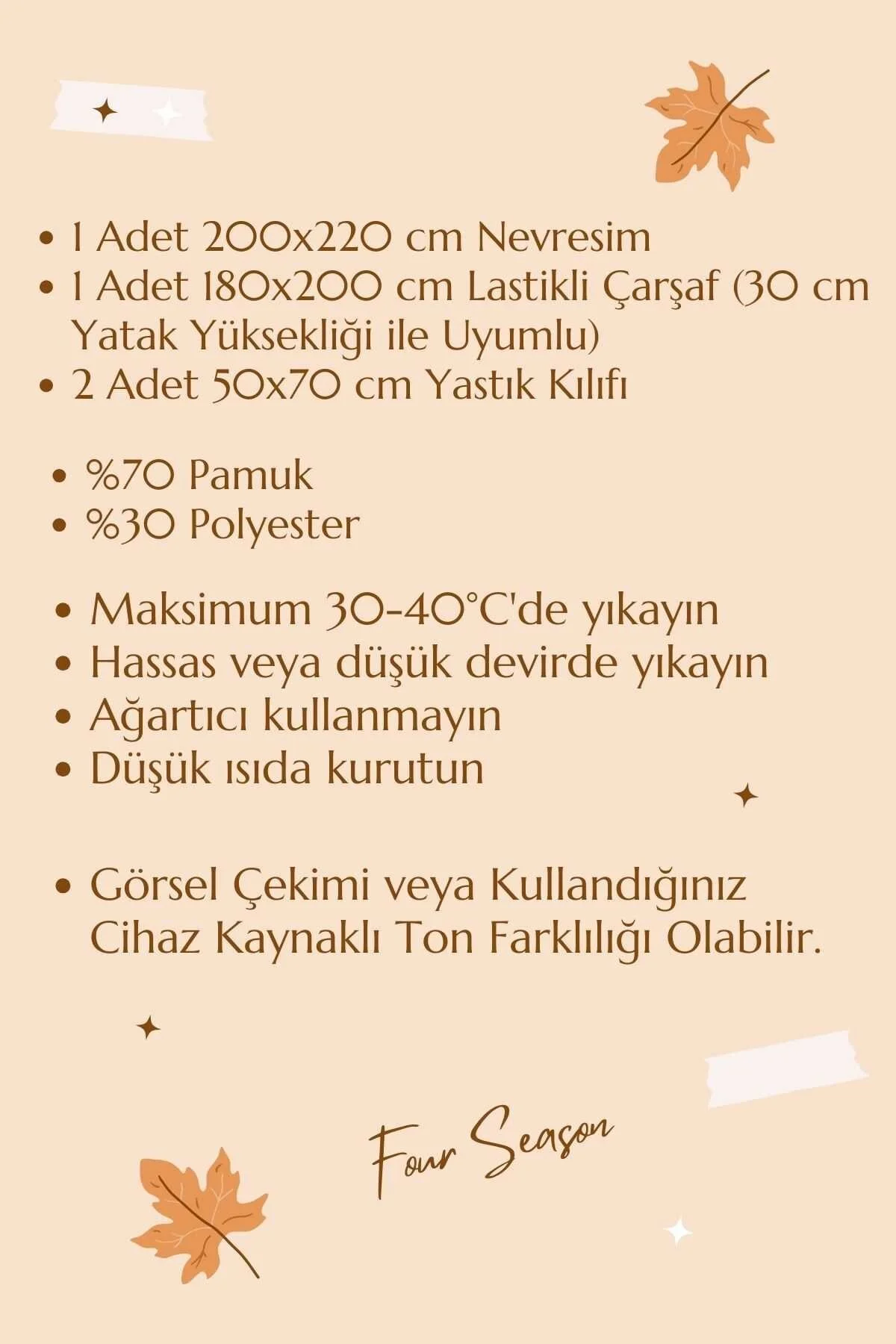 Çift Kişilik Lastikli Çarşaflı Nevresim Takımı Pamuklu Four Season Hardal Gri - BAYÇAĞRI Görsel 3