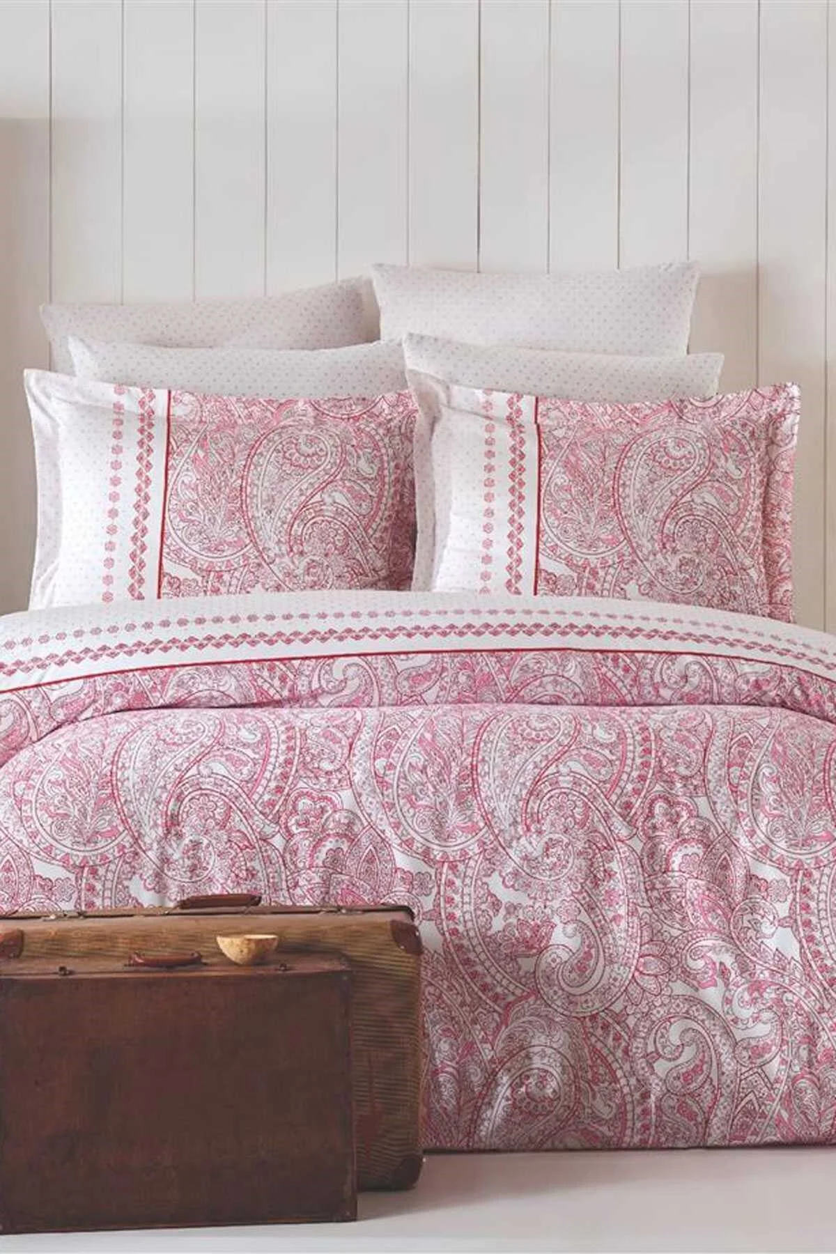 Çift Kişilik Nevresim Takımı Pamuklu Vintage Pembe Paisley - BAYÇAĞRI Görsel 2