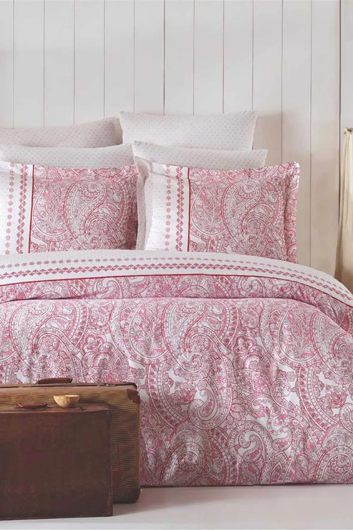 Çift Kişilik Nevresim Takımı Pamuklu Vintage Pembe Paisley - BAYÇAĞRI Görsel 3