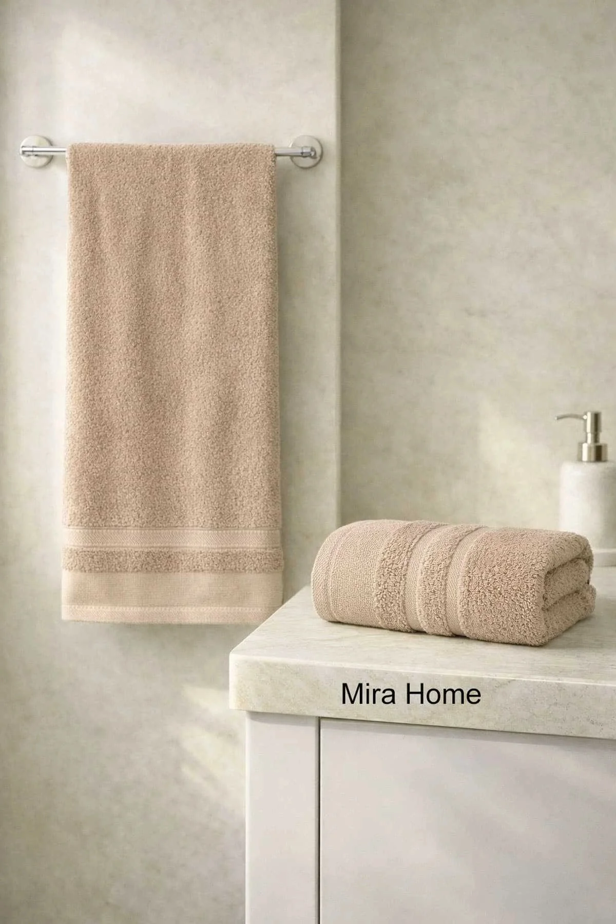 2 Parça Pamuklu Banyo Havlu Seti Ayla Bej - Mira Home Görsel 2