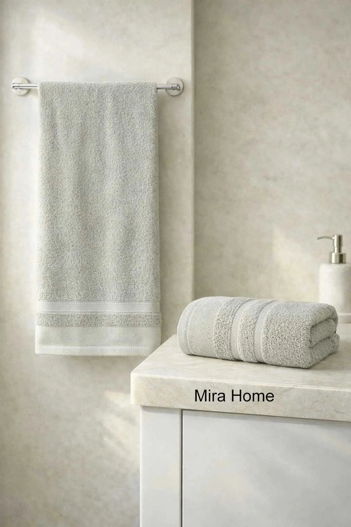 2 Parça Pamuklu Banyo Havlu Seti Ayla Gri - Mira Home Görsel 2