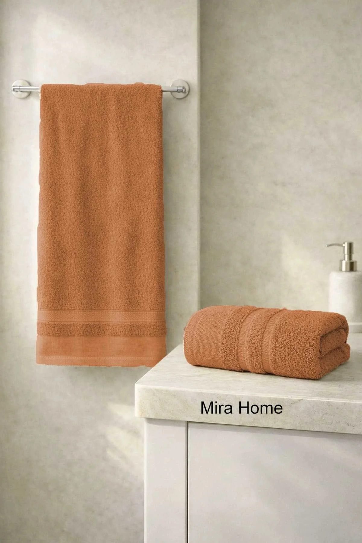 2 Parça Pamuklu Banyo Havlu Seti Ayla Kiremit - Mira Home Görsel 2