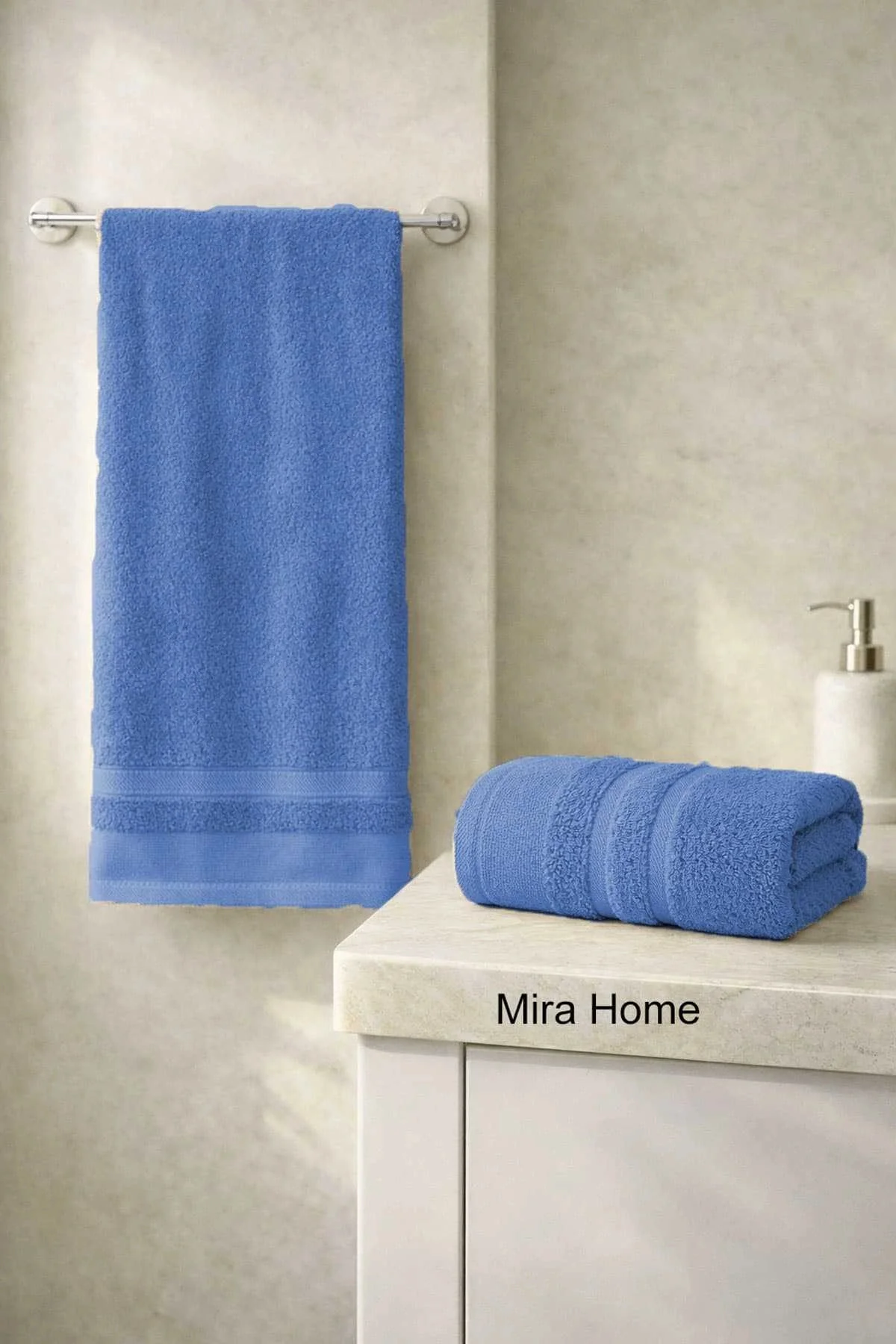 2 Parça Pamuklu Banyo Havlu Seti Ayla Mavi - Mira Home Görsel 2