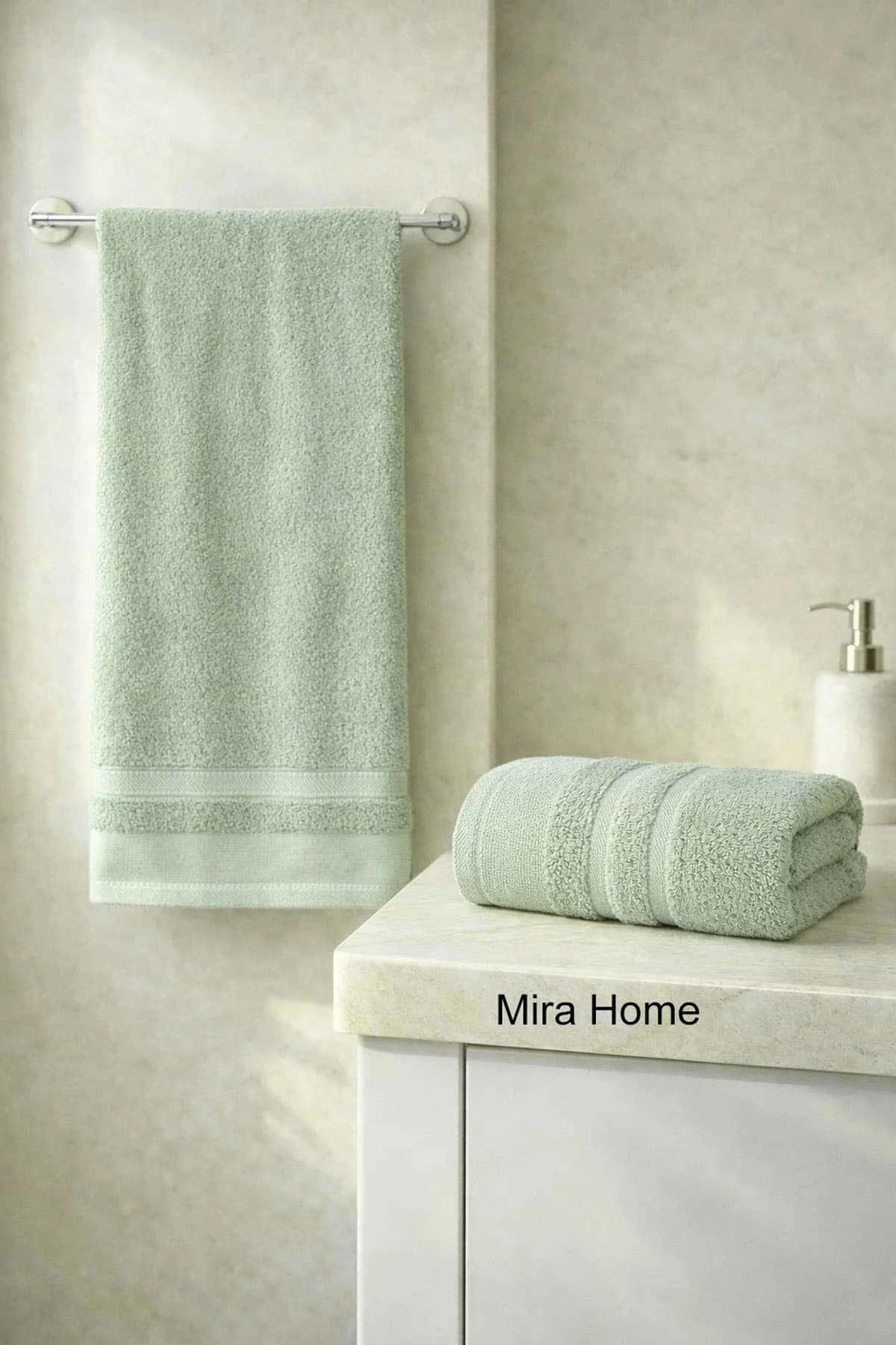 2 Parça Pamuklu Banyo Havlu Seti Ayla Yeşil - Mira Home Görsel 2
