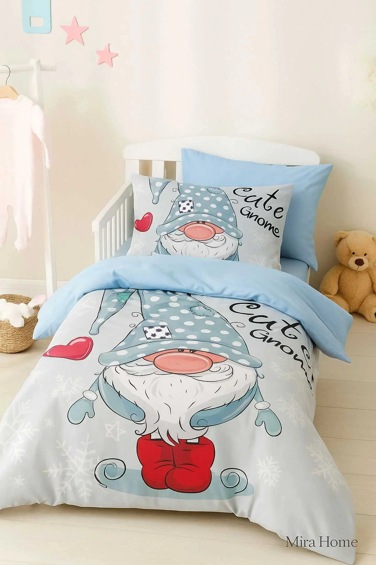 Dijital Baskılı 3d Pamuklu Yenidoğan Bebek Nevresim Takımı Cute Gnome Blue - Mira Home Görsel 2