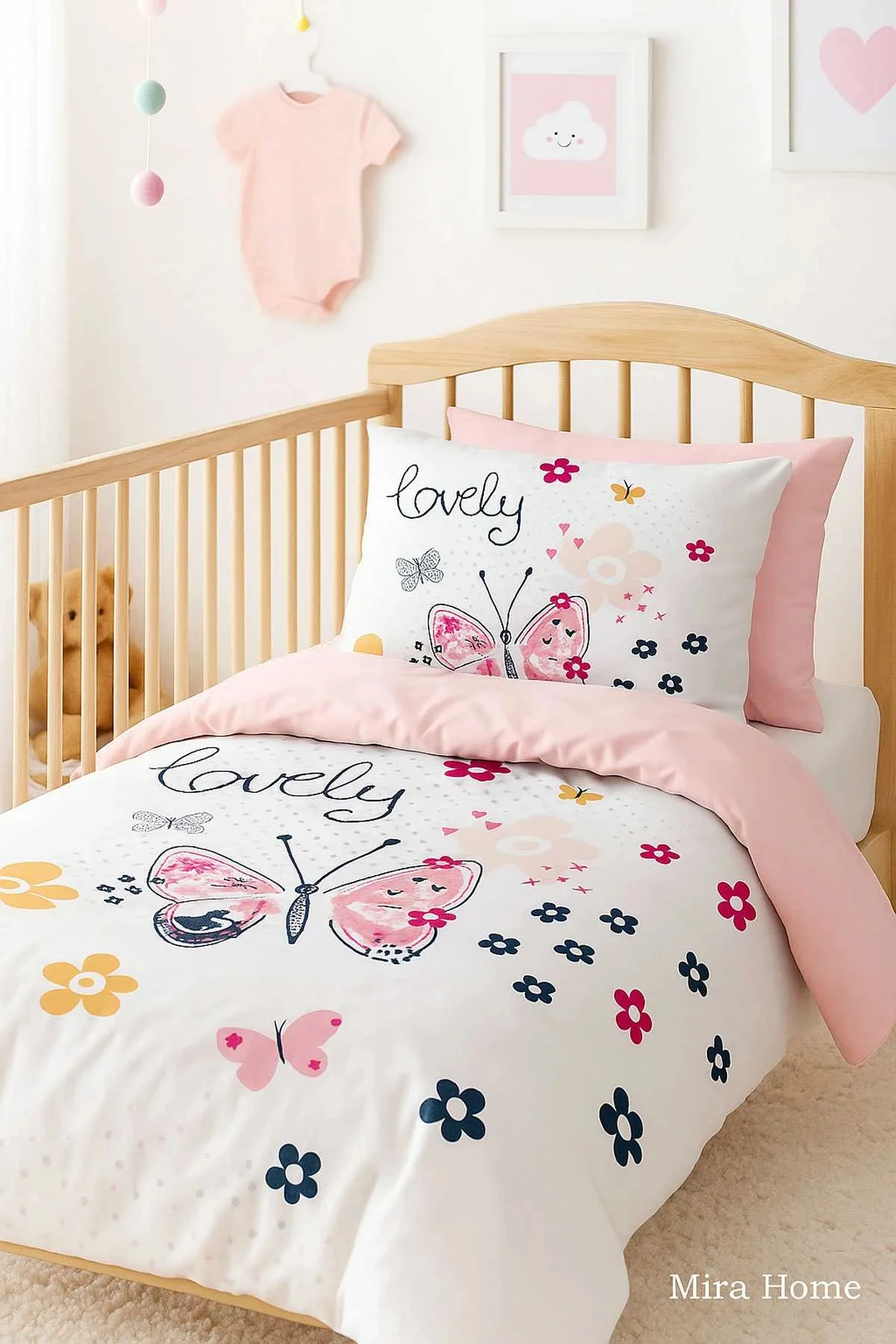 Dijital Baskılı 3d Pamuklu Yenidoğan Bebek Nevresim Takımı Lovely Butterfly - Mira Home Görsel 2