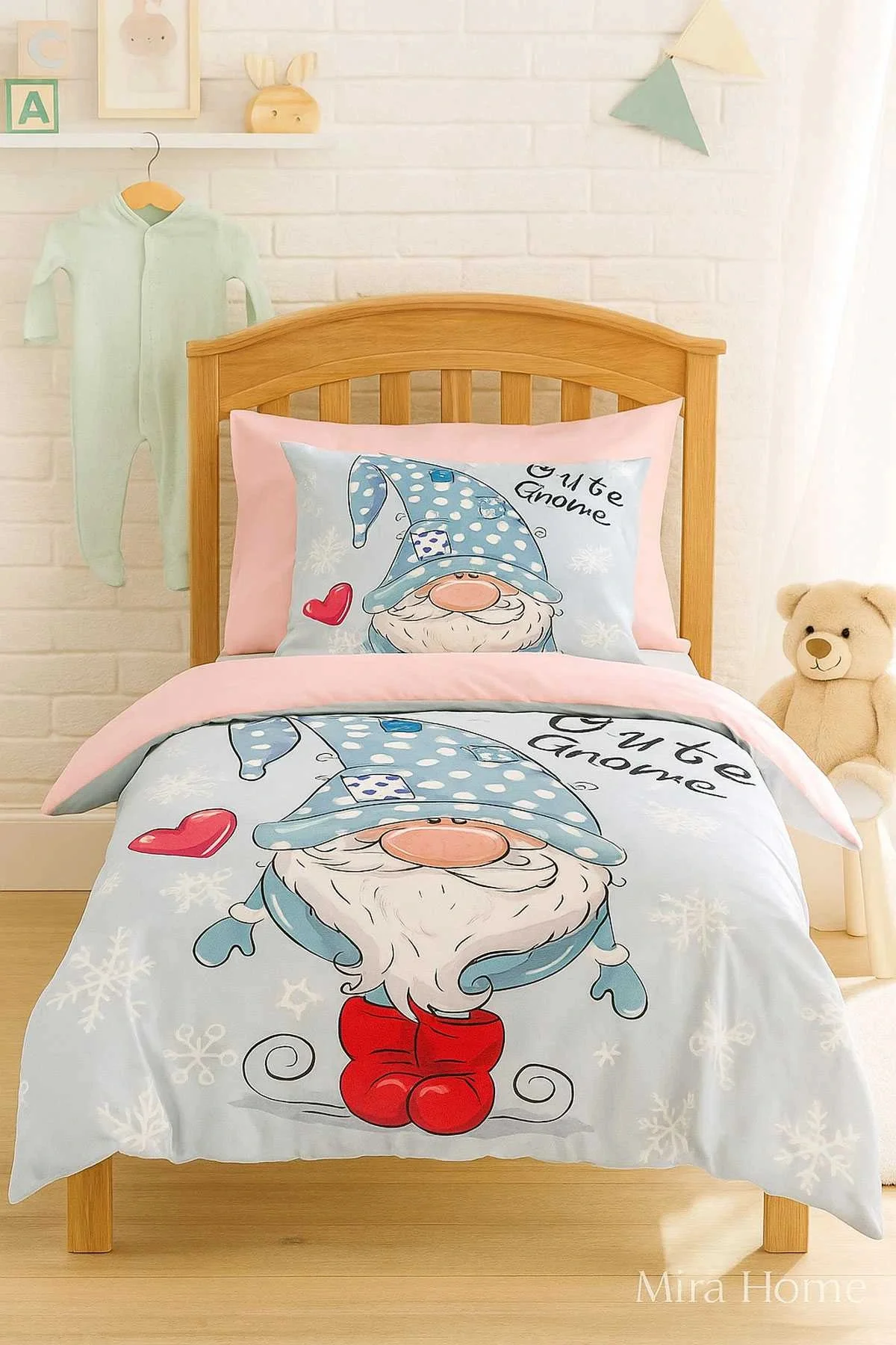 Dijital Baskılı 3d Pamuklu Yenidoğan Bebek Nevresim Takımı Cute Gnome Pink - Mira Home Görsel 3