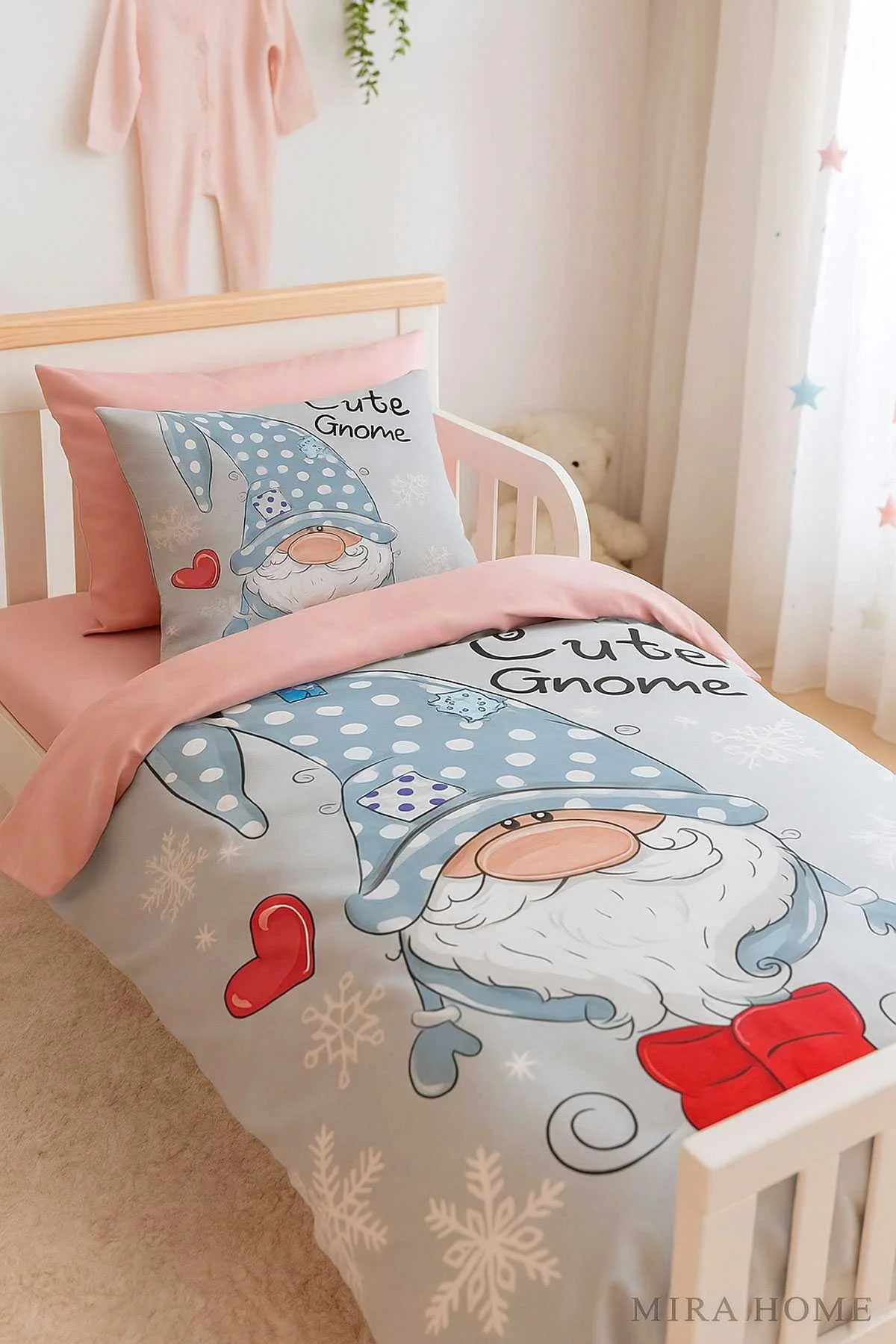 Dijital Baskılı 3d Pamuklu Yenidoğan Bebek Nevresim Takımı Cute Gnome Pink - Mira Home Görsel 2