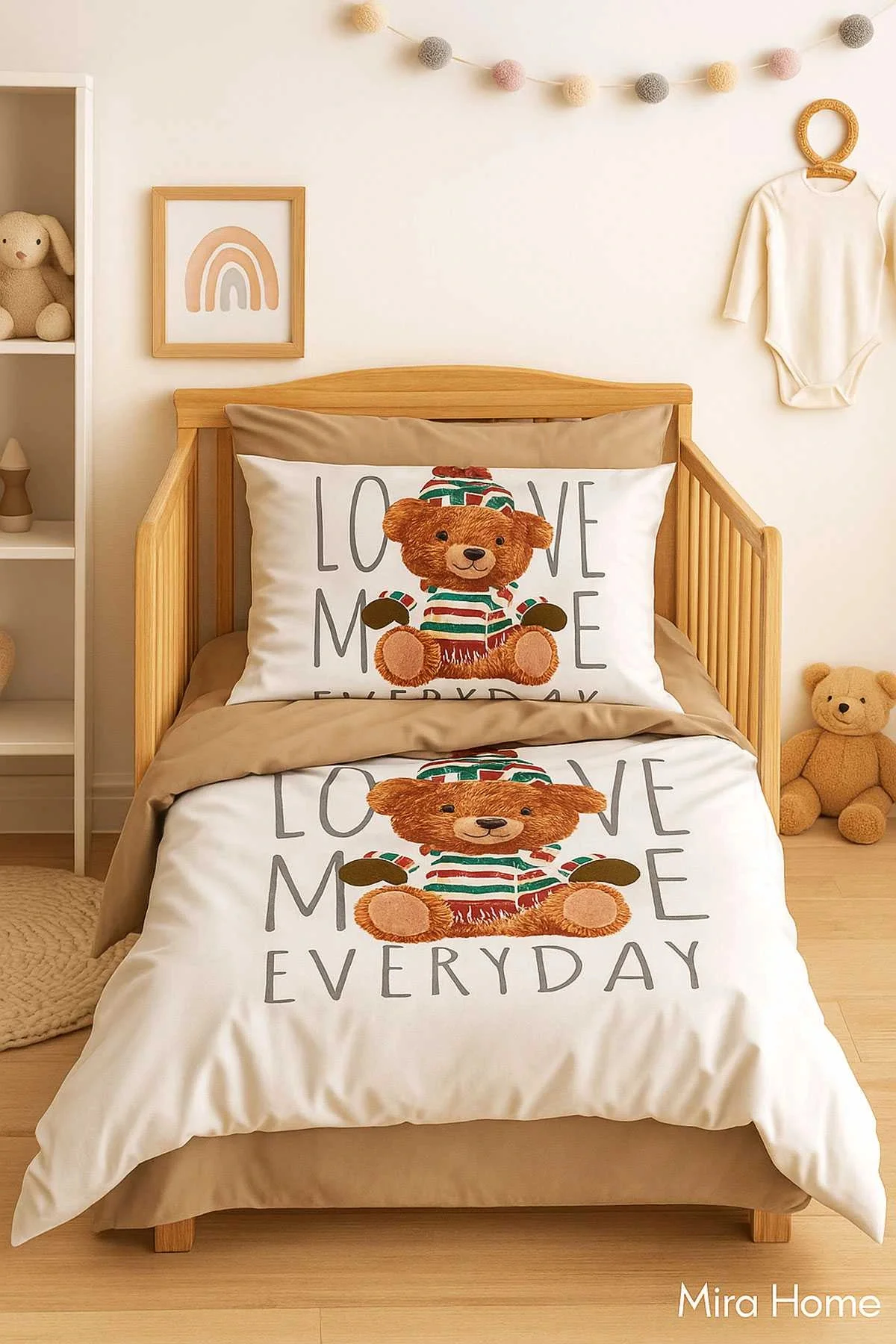 Dijital Baskılı 3d Pamuklu Yenidoğan Bebek Nevresim Takımı Love Me Everyday - Mira Home Görsel 3