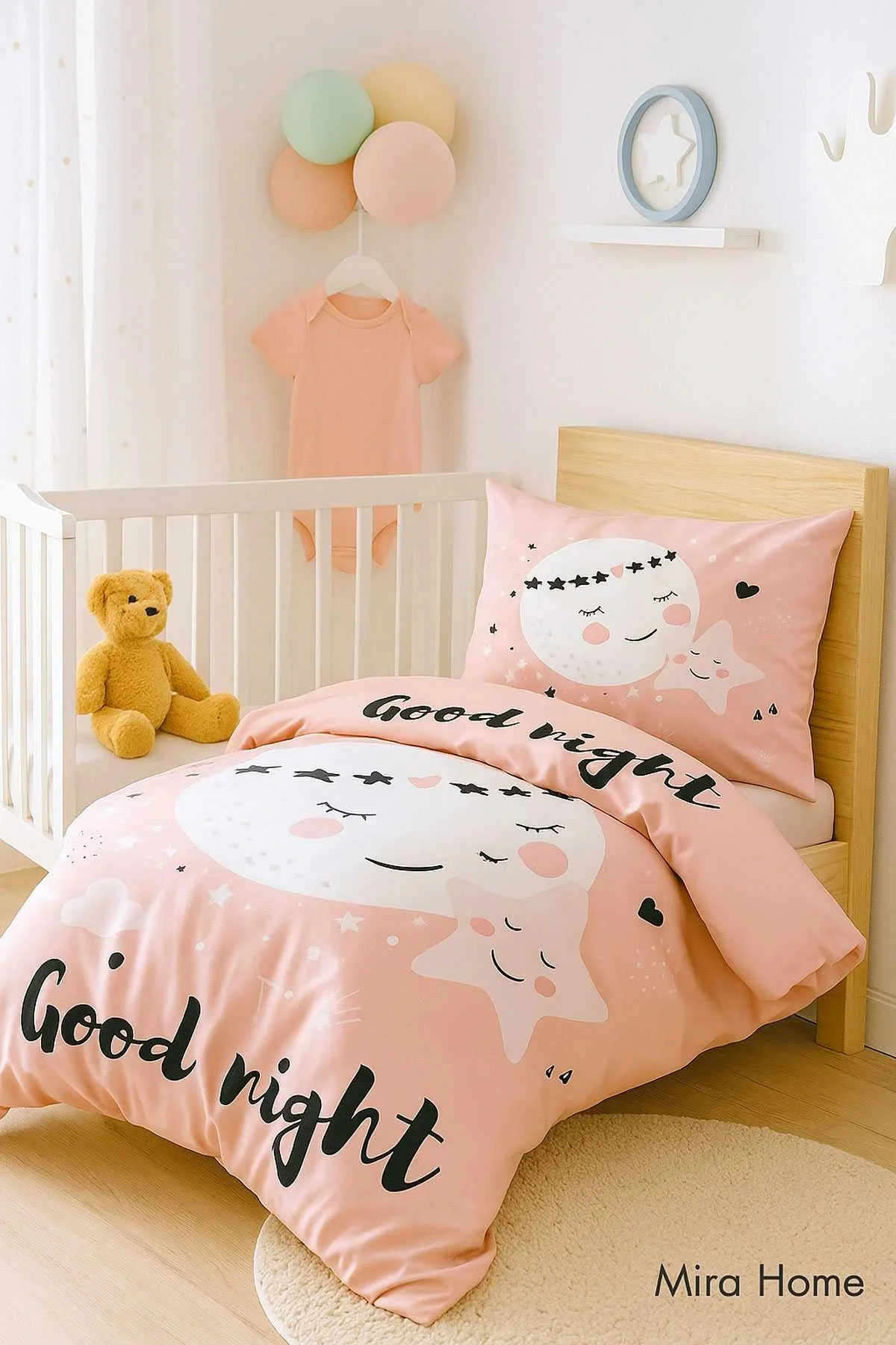 Yenidoğan Kız Bebek Nevresim Takımı %100 Pamuklu Good Night - Mira Home Görsel 3