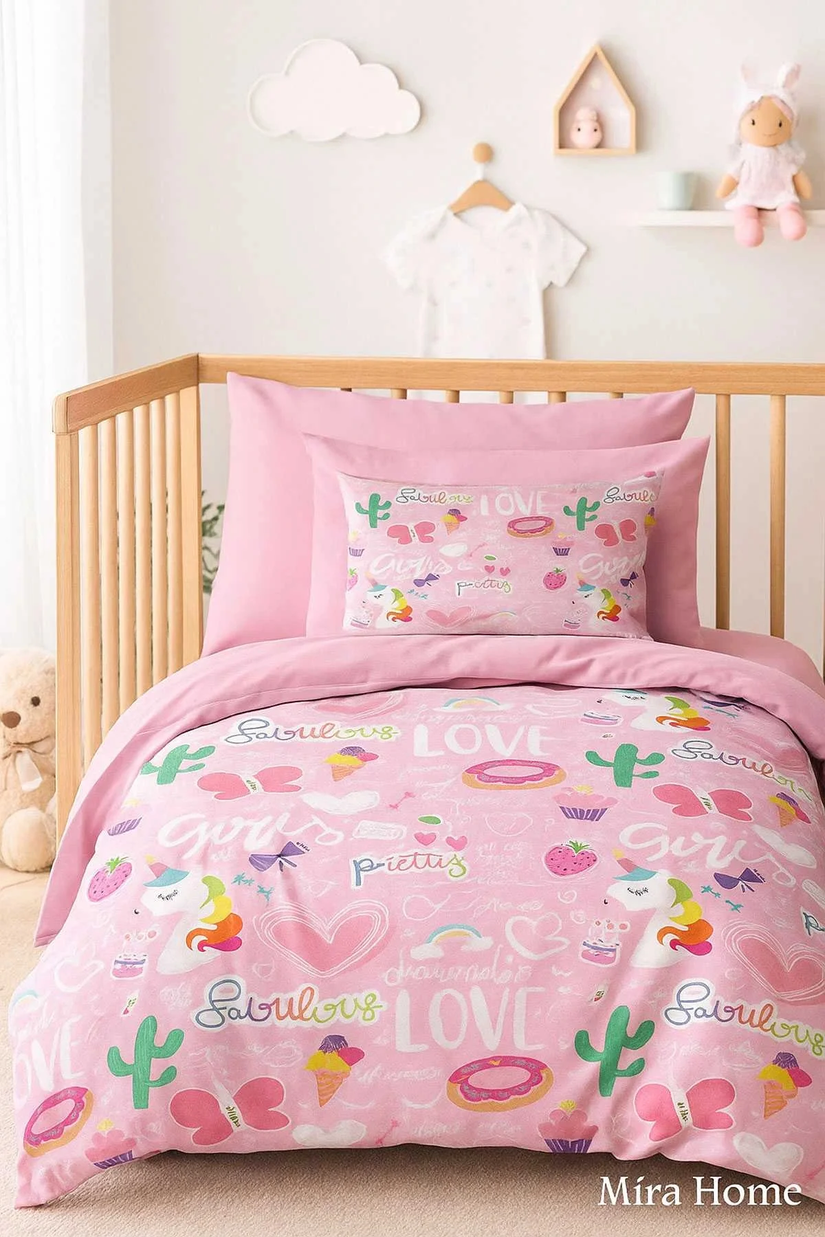 Dijital Baskılı 3d Pamuklu Yenidoğan Bebek Nevresim Takımı Girl Love - Mira Home Görsel 3