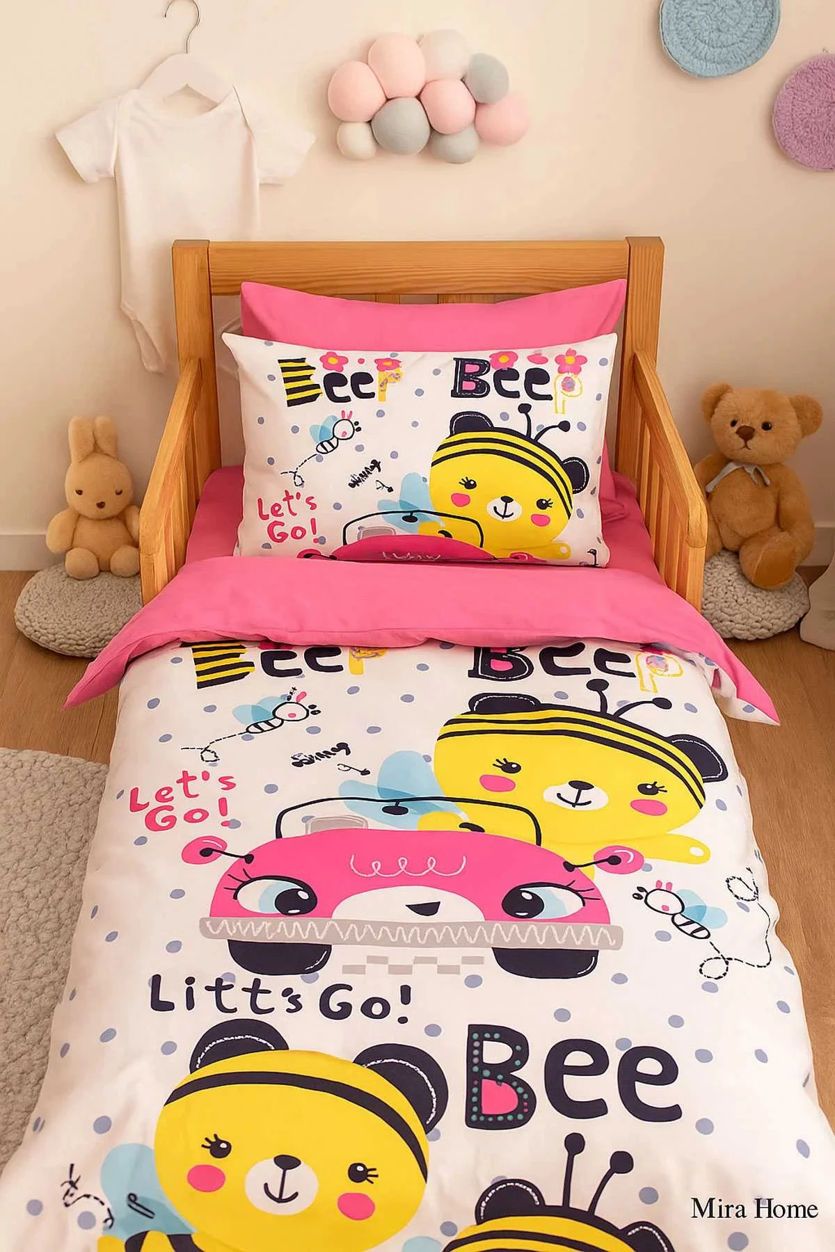 Dijital Baskılı 3d Pamuklu Yenidoğan Bebek Nevresim Takımı Lets Go Bee - Mira Home Görsel 3