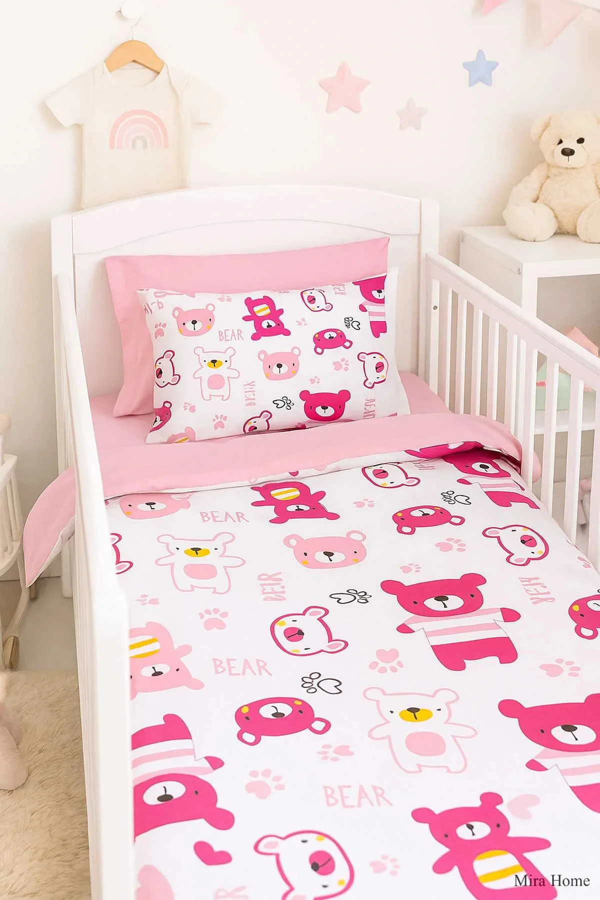 Dijital Baskılı 3d Pamuklu Yenidoğan Bebek Nevresim Takımı Bear Toy Pink - Mira Home Görsel 3