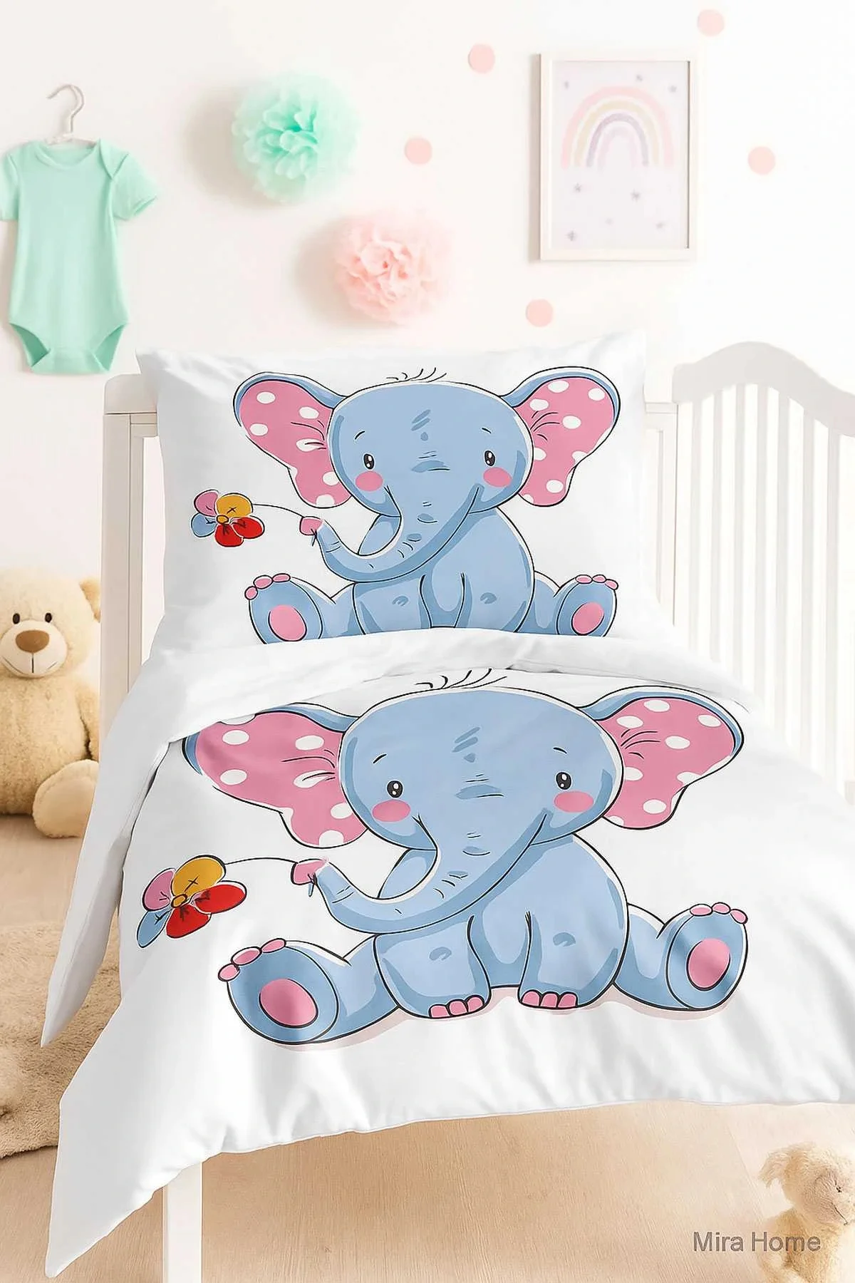 Dijital Baskılı 3d Pamuklu Yenidoğan Bebek Nevresim Takımı Cute Elephant - Mira Home Görsel 2