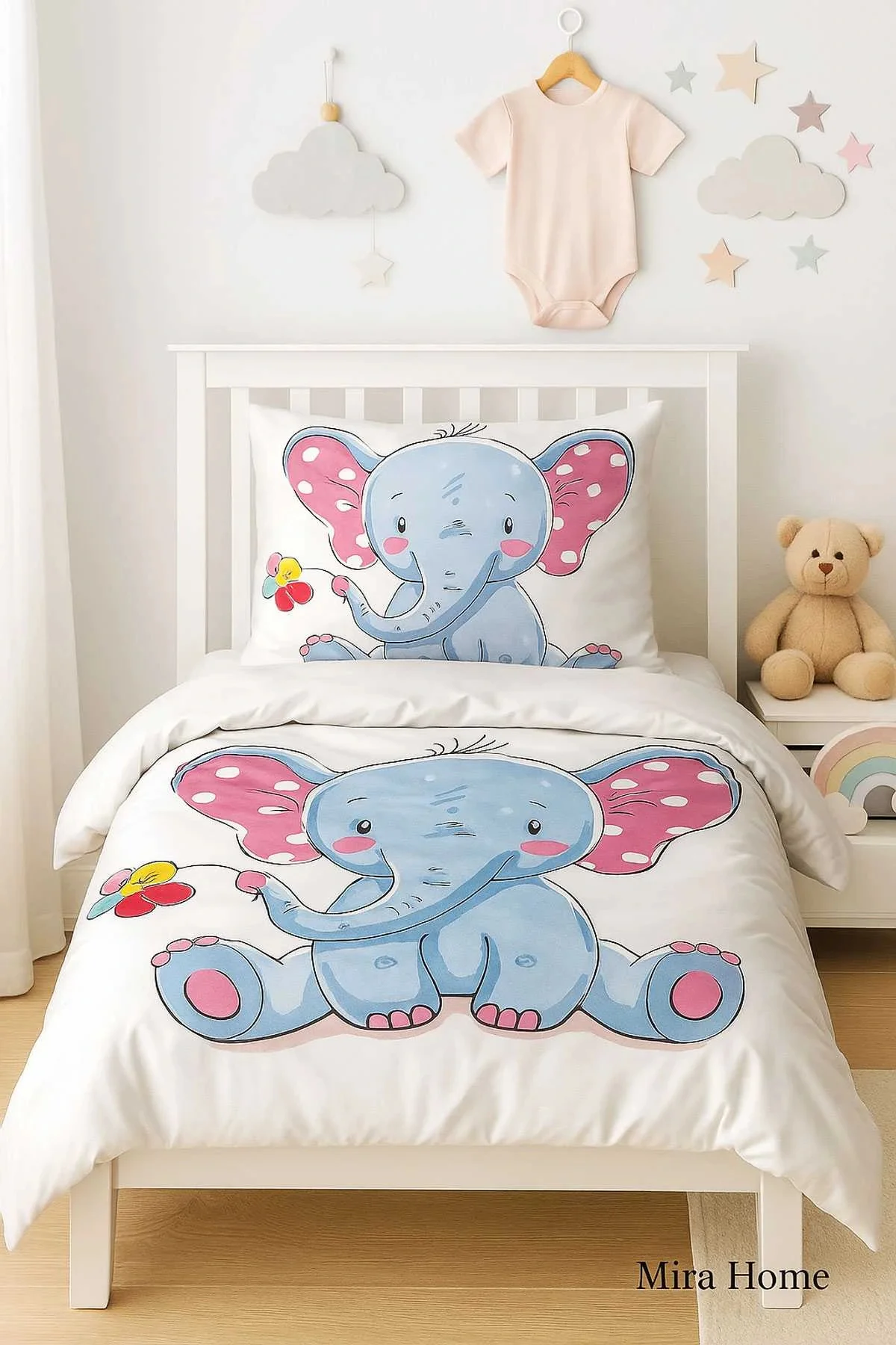 Dijital Baskılı 3d Pamuklu Yenidoğan Bebek Nevresim Takımı Cute Elephant - Mira Home Görsel 3