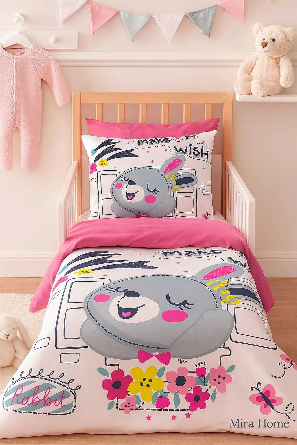 Dijital Baskılı 3d Pamuklu Yenidoğan Bebek Nevresim Takımı Wish Rabbit - Mira Home Görsel 3