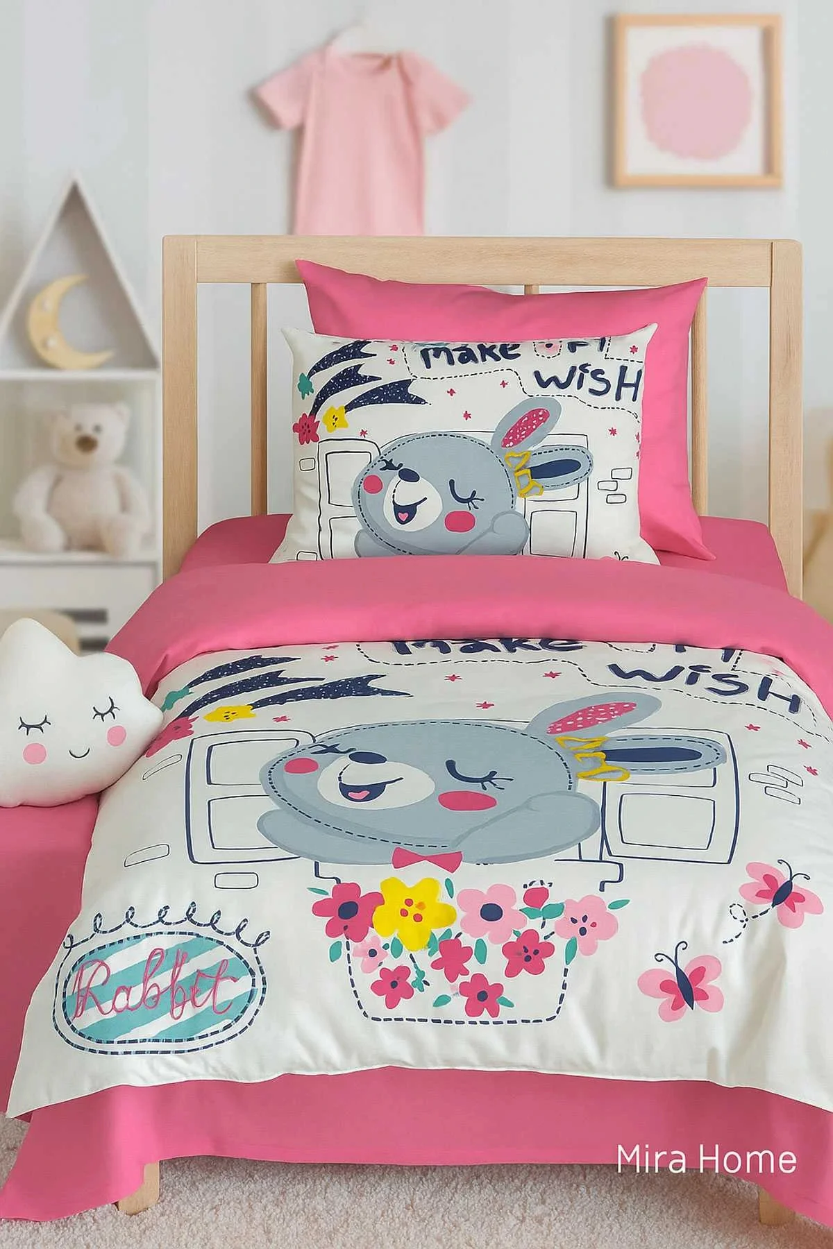 Dijital Baskılı 3d Pamuklu Yenidoğan Bebek Nevresim Takımı Wish Rabbit - Mira Home Görsel 2
