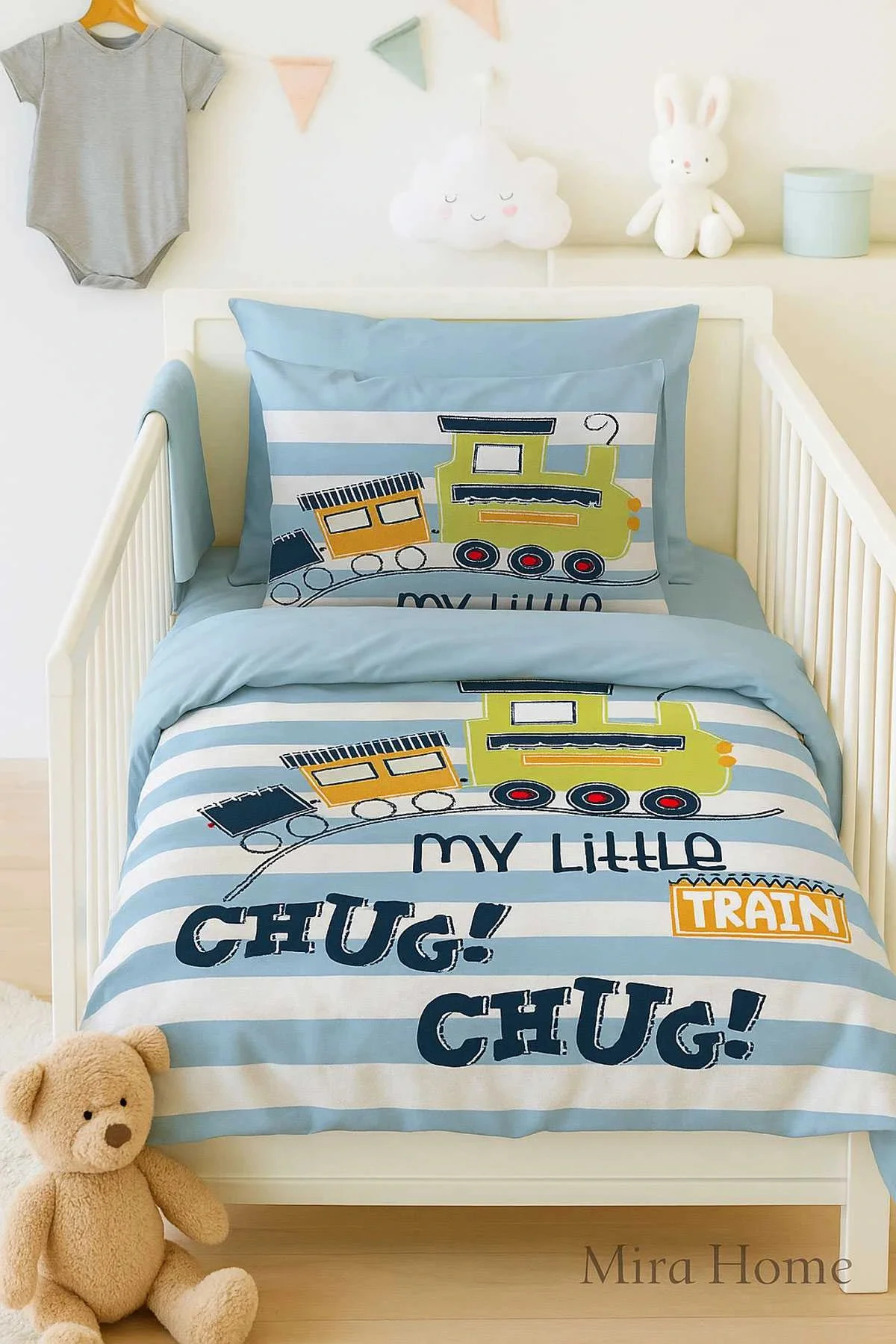 Dijital Baskılı 3d Pamuklu Yenidoğan Bebek Nevresim Takımı My Little Train - Mira Home Görsel 3