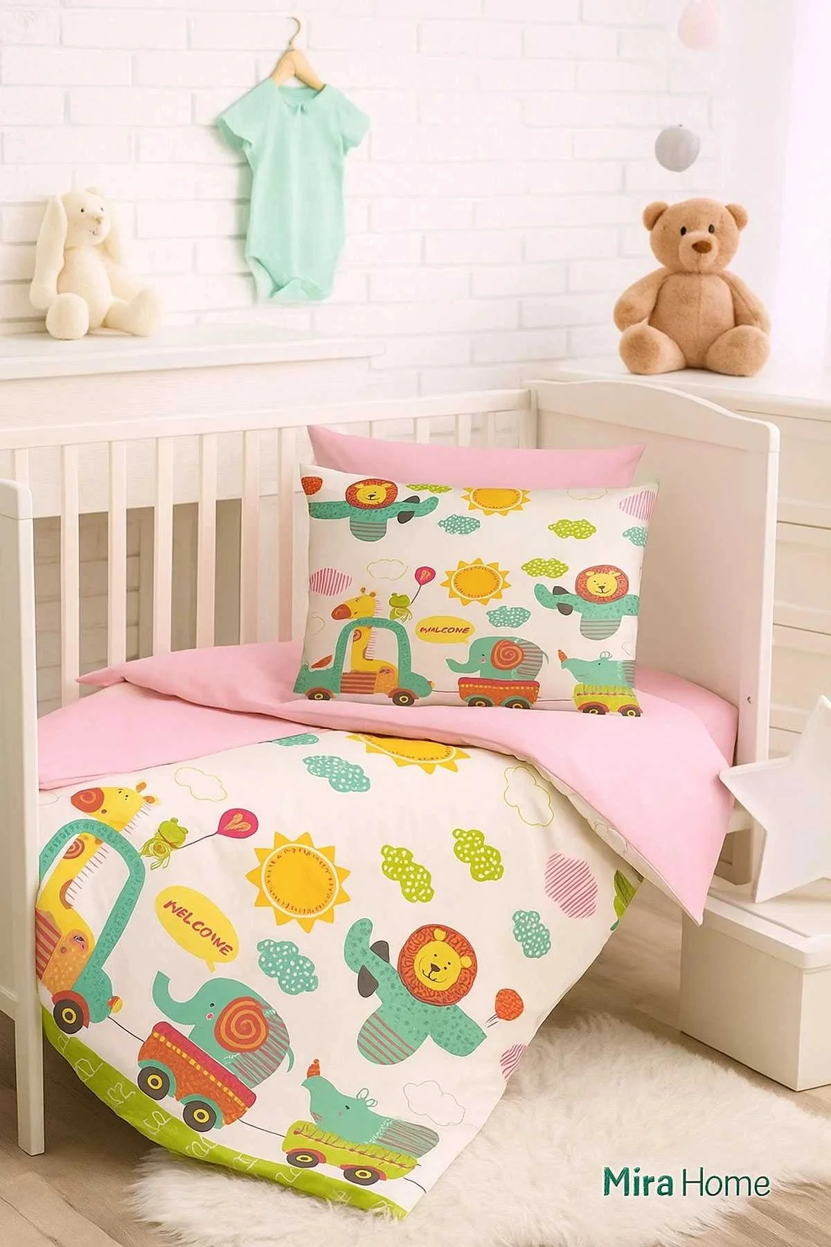 Dijital Baskılı 3d Pamuklu Yenidoğan Bebek Nevresim Takımı Welcome Zoo - Mira Home Görsel 2