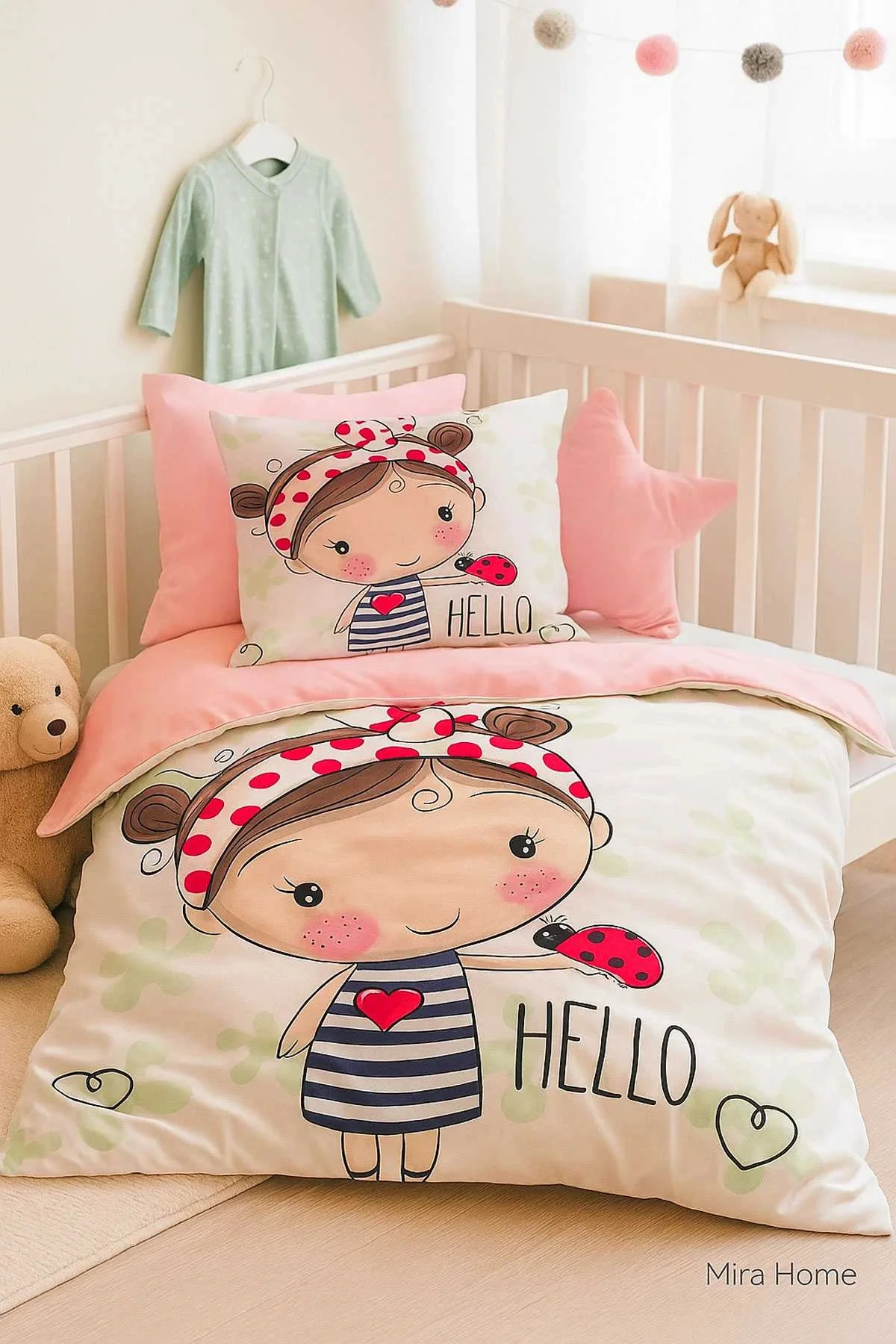 Dijital Baskılı 3d Pamuklu Yenidoğan Bebek Nevresim Takımı Hello Girl - Mira Home Görsel 3