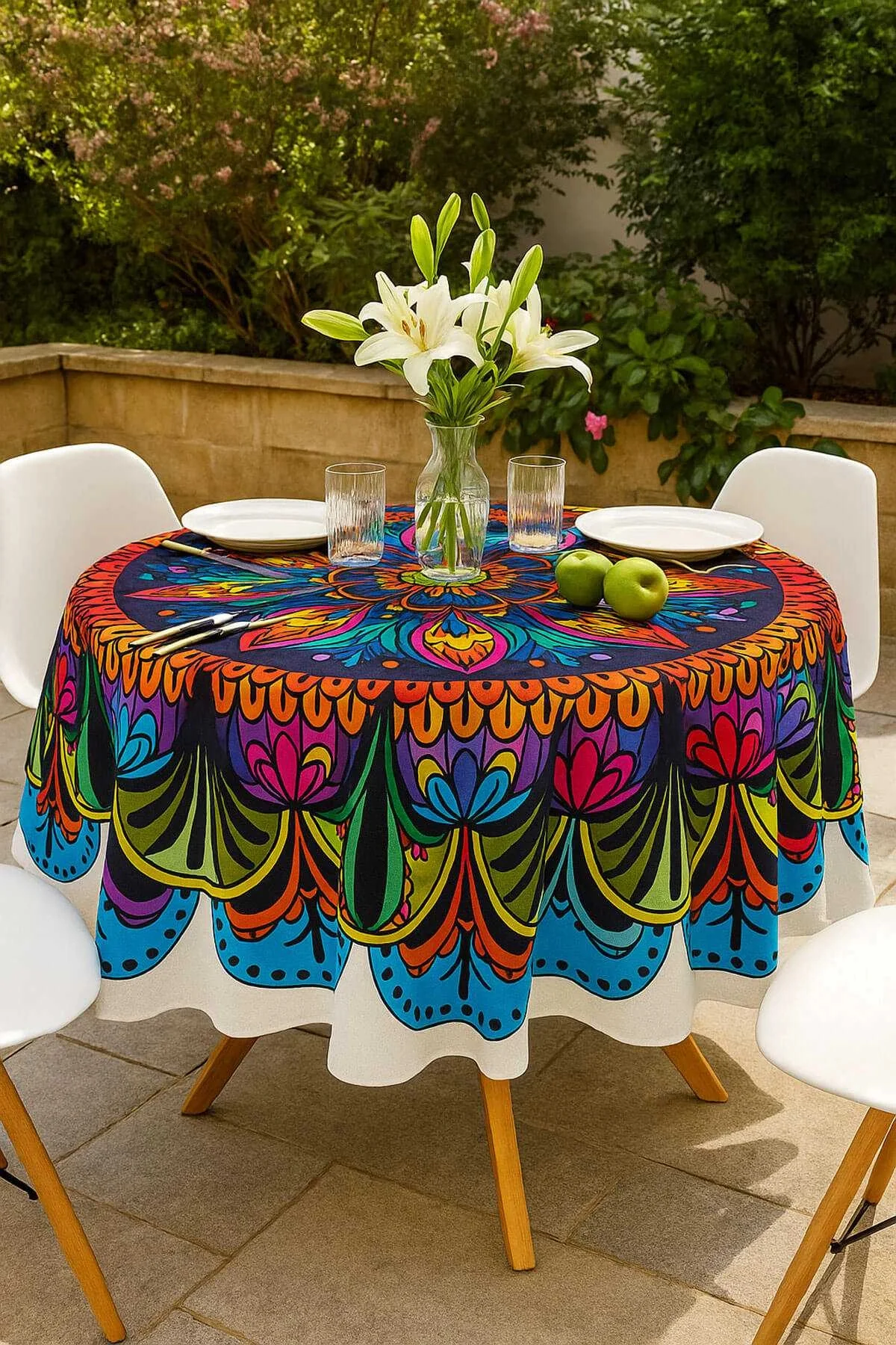 Yuvarlak Etnik Desenli Duck Kumaş Masa Örtüsü 150X150 Cm - Mira Home Görsel 2