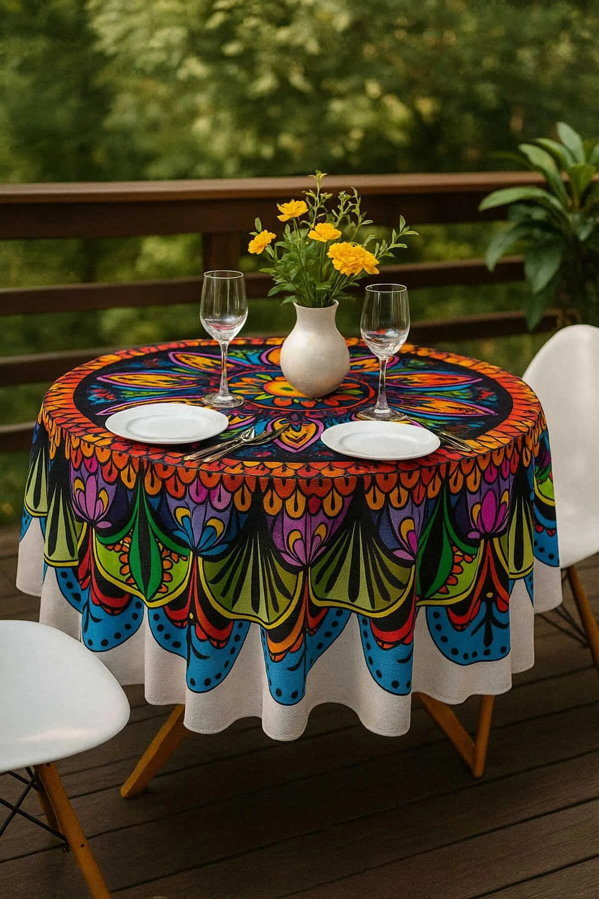 Yuvarlak Etnik Desenli Duck Kumaş Masa Örtüsü 150X150 Cm - Mira Home Görsel 4