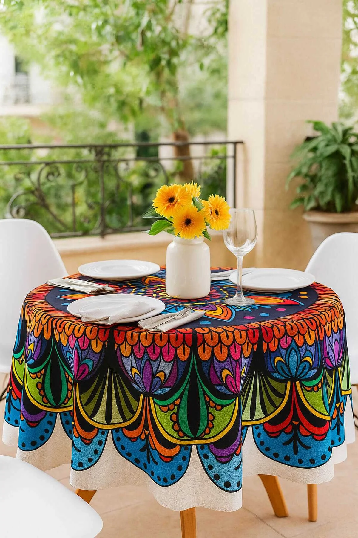 Yuvarlak Etnik Desenli Duck Kumaş Masa Örtüsü 150X150 Cm - Mira Home Görsel 3
