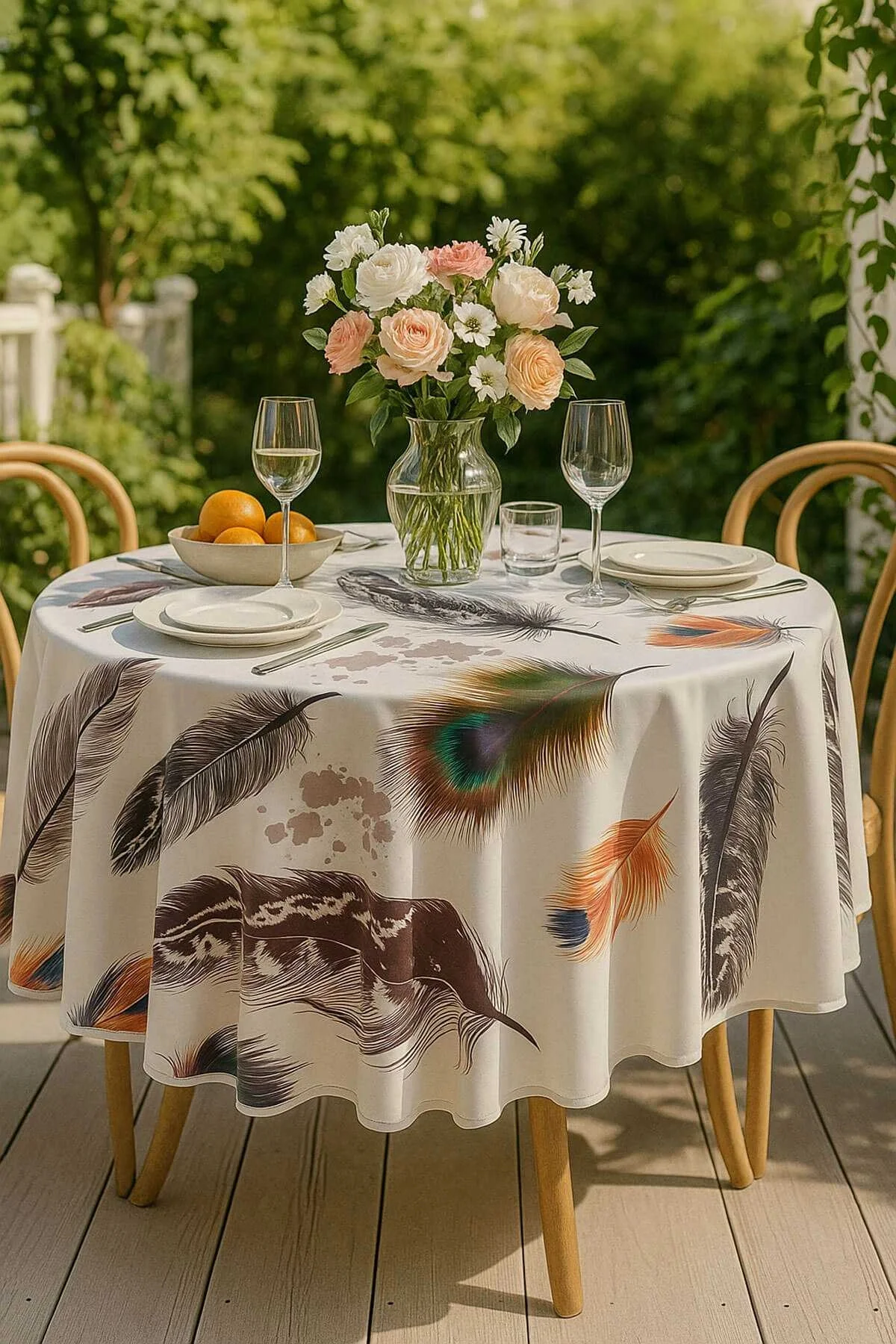 Yuvarlak Tüy Desenli Duck Kumaş Masa Örtüsü 150x150 Cm - Mira Home Görsel 3
