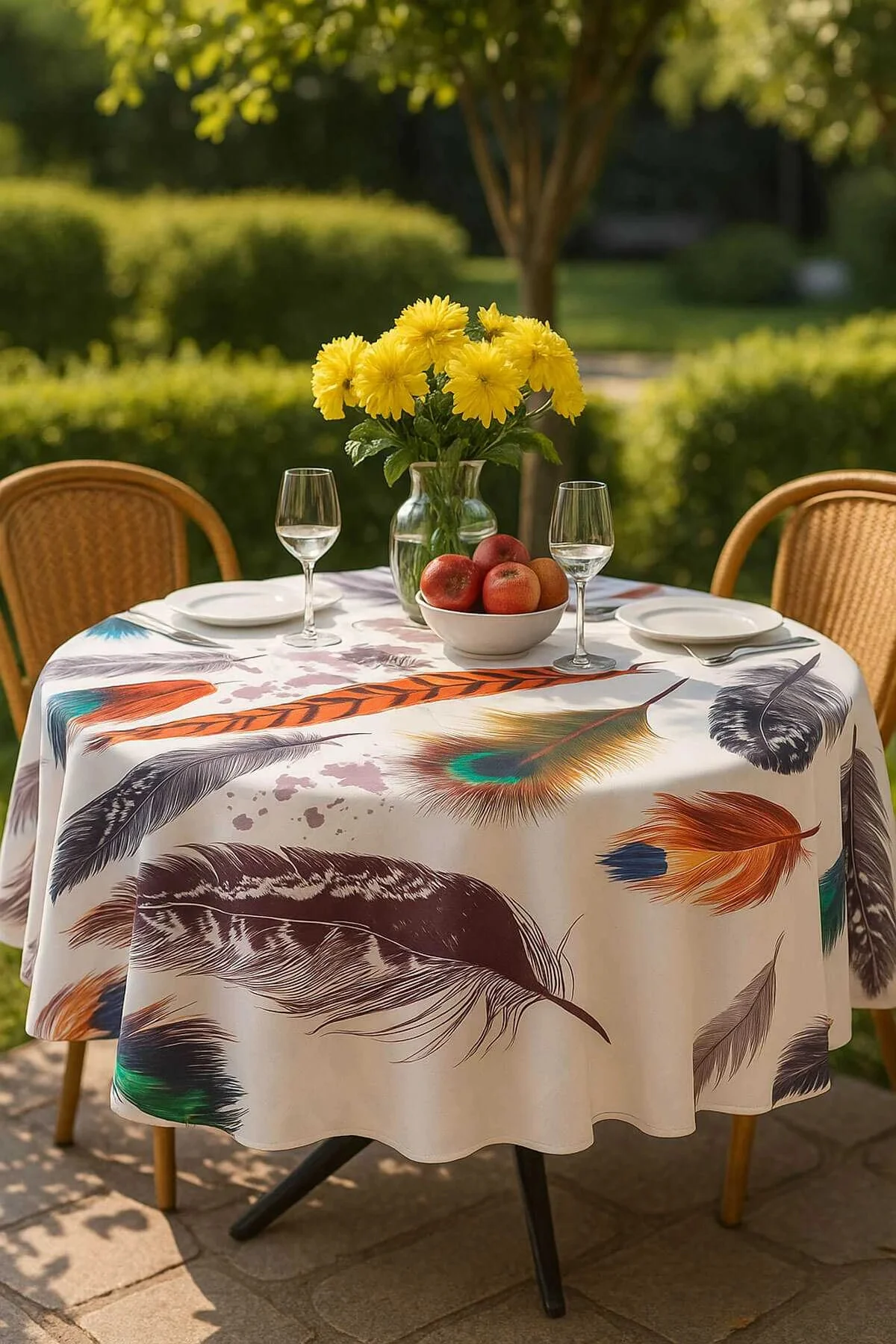 Yuvarlak Tüy Desenli Duck Kumaş Masa Örtüsü 150x150 Cm - Mira Home Görsel 2