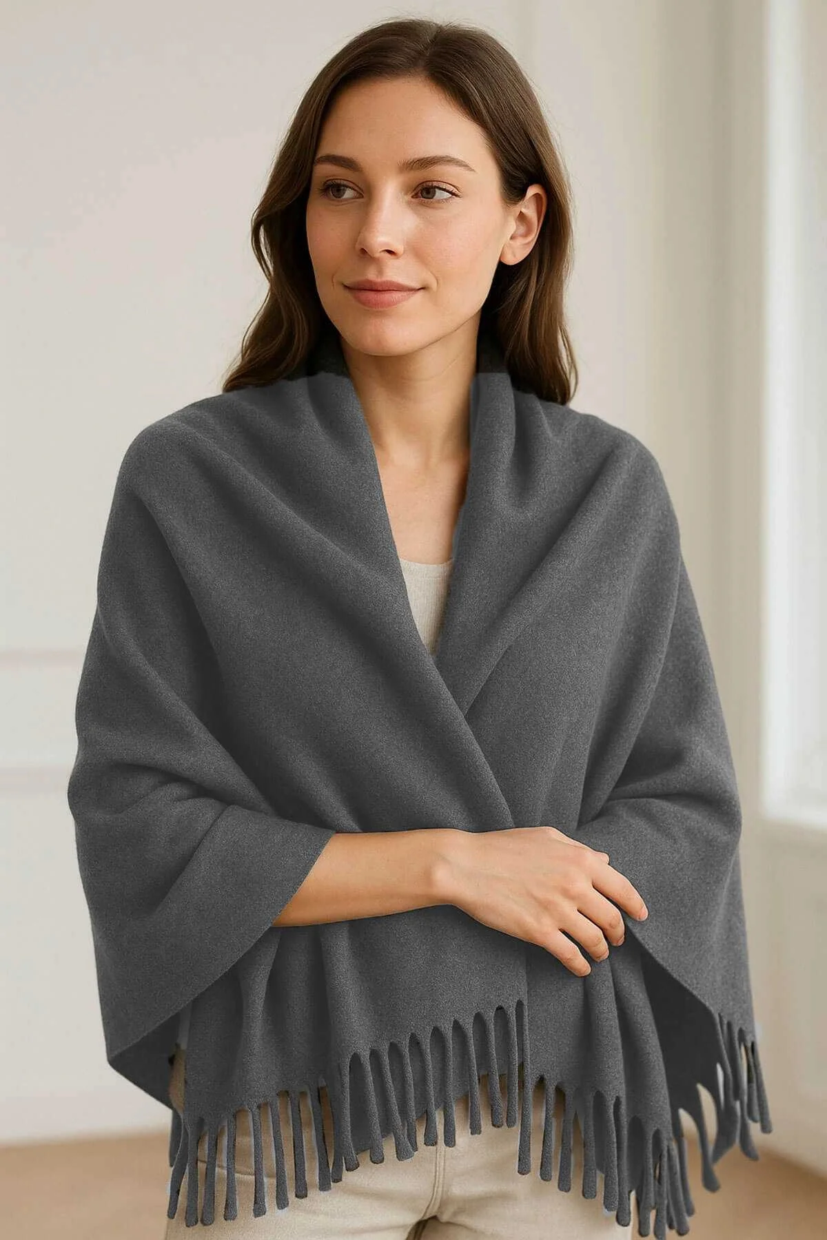 Softiva Polar Omuz Şalı 70x180 cm Unisex Kışlık Şal Antrasit Gri
