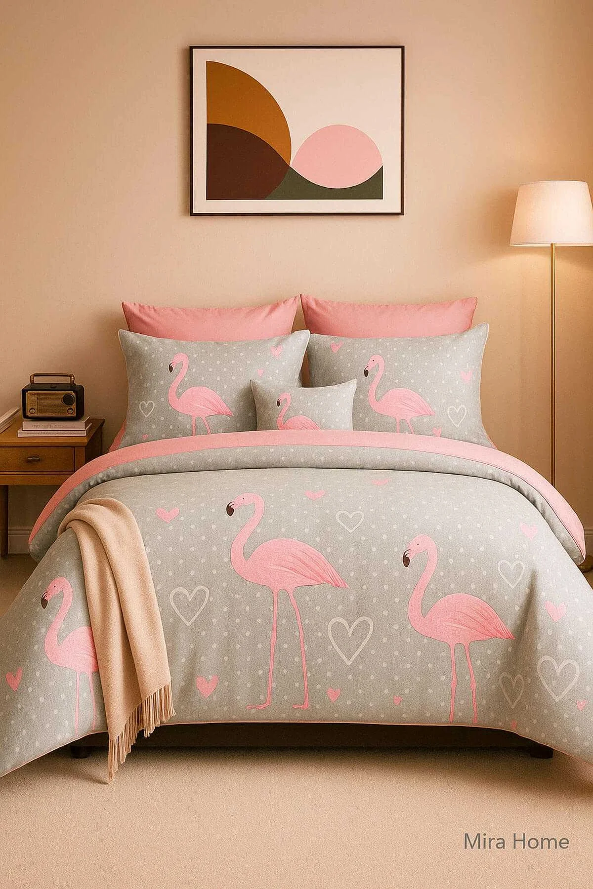 Çift Kişilik Pamuklu Nevresim Takımı Flamingo Love - Mira Home Görsel 2