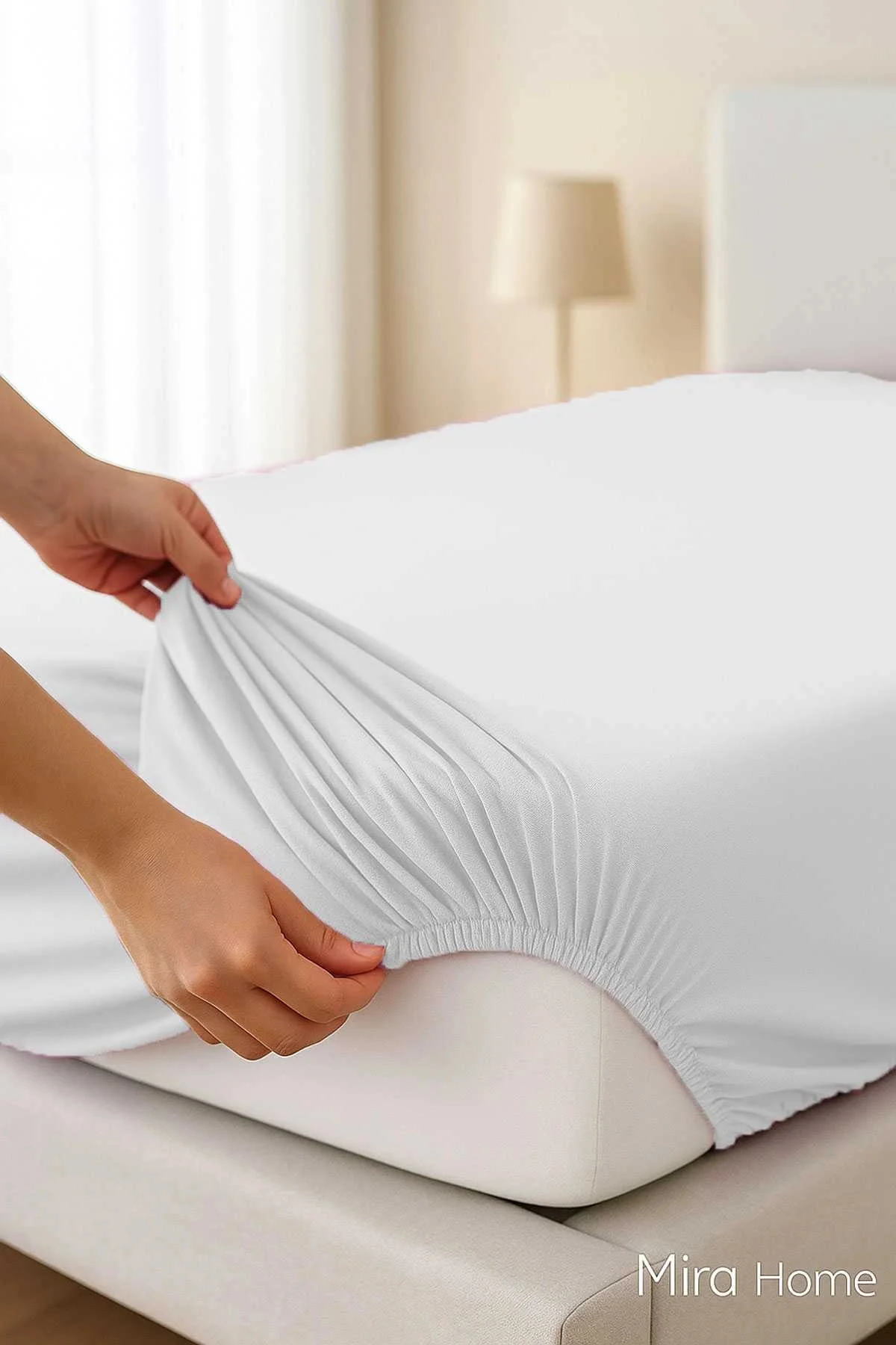 Çift Kişilik Düz Penye %100 Pamuklu Lastikli Çarşaf 200X200 Cm Battal Boy Newsheet Beyaz - Mira Home Görsel 2