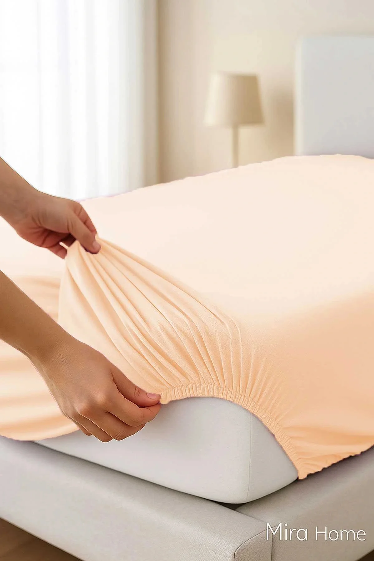 Tek Kişilik Düz Penye %100 Pamuklu Lastikli Çarşaf 100X200 Cm Newsheet Somon - Mira Home Görsel 2