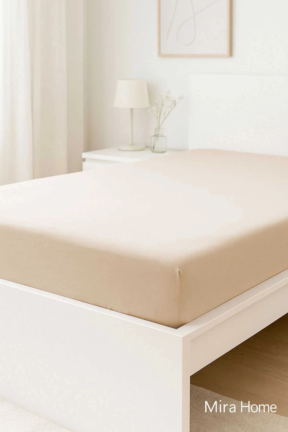 Çift Kişilik Düz Penye %100 Pamuklu Lastikli Çarşaf 180X200 Newsheet Bej