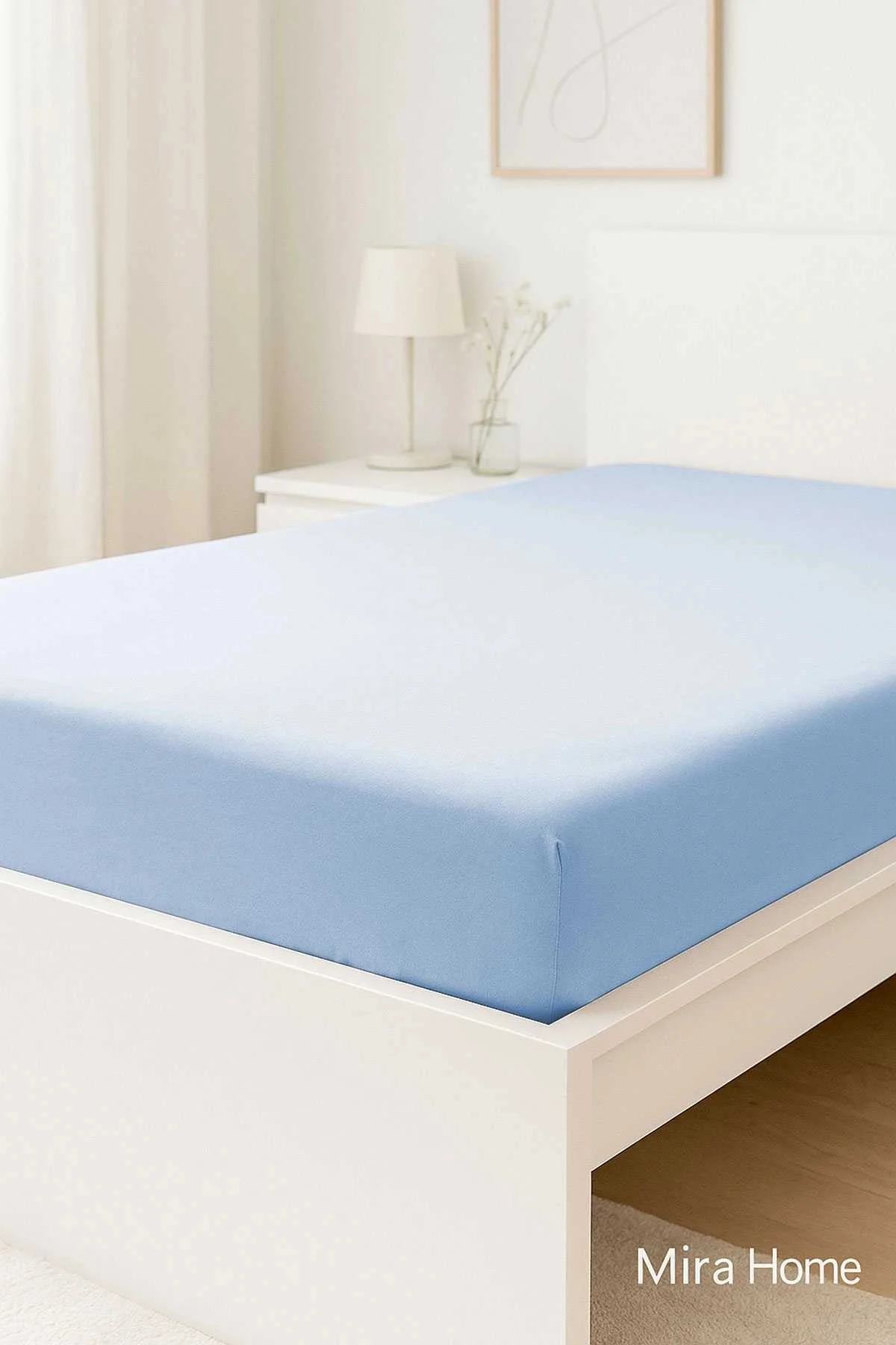 Çift Kişilik Düz Penye %100 Pamuklu Lastikli Çarşaf 180X200 Newsheet Mavi