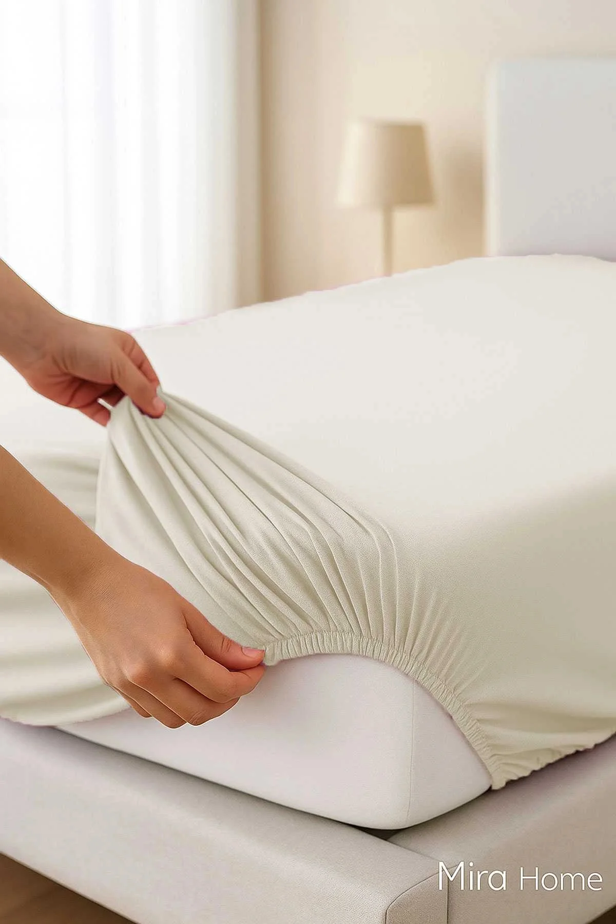 Tek Kişilik Düz Penye %100 Pamuklu Lastikli Çarşaf 100X200 Cm Newsheet Ekru - Mira Home Görsel 2