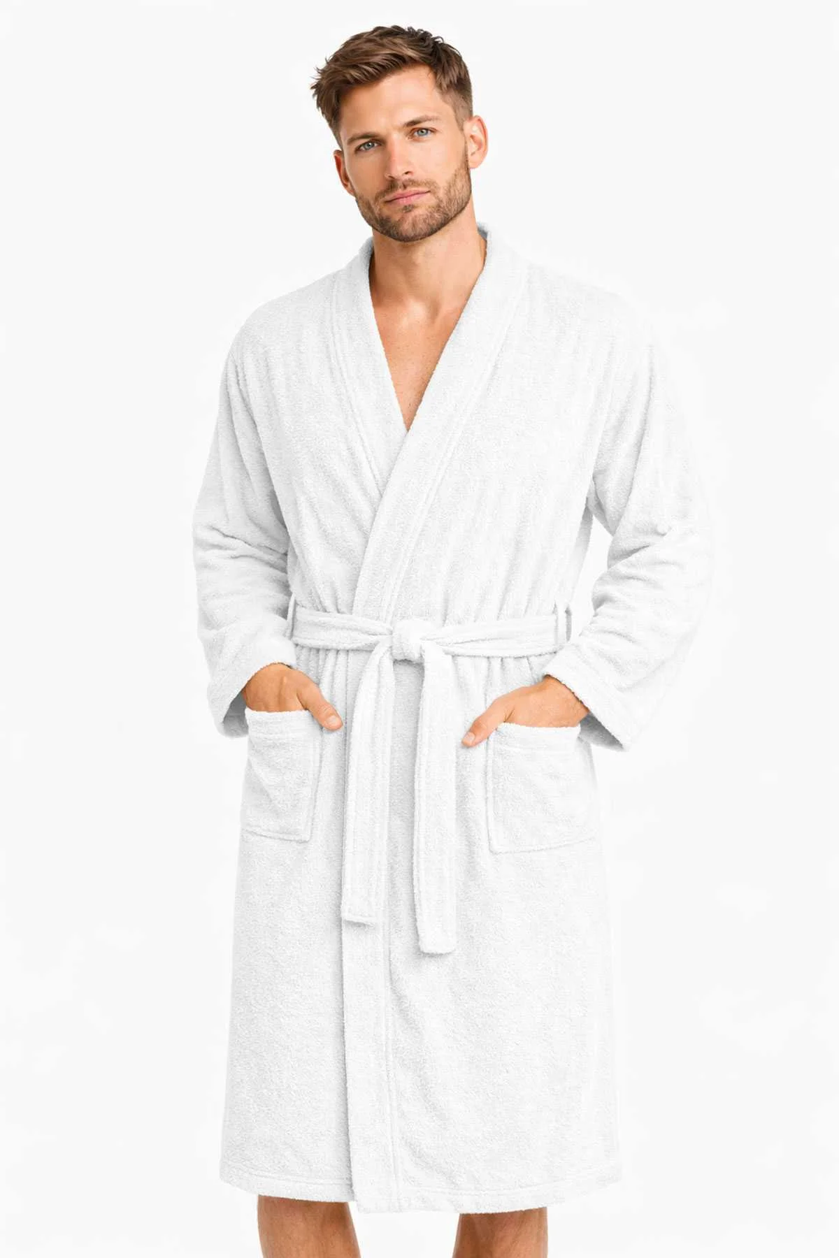 Kimono Yaka Unisex Pamuklu Tek Kişilik Bornoz Beyaz - Mira Home Görsel 2