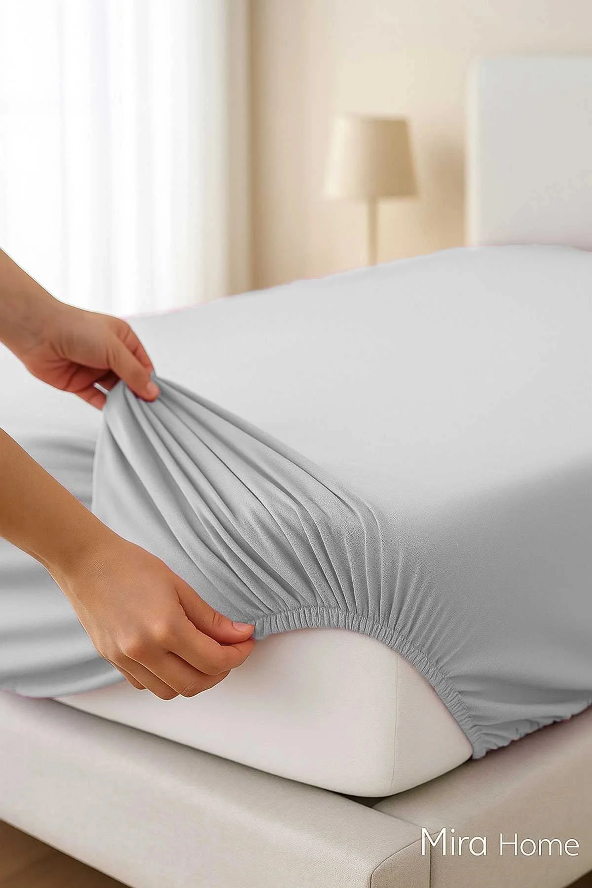 Çift Kişilik Düz Penye %100 Pamuklu Lastikli Çarşaf 160X200 Newsheet Gri - Mira Home Görsel 2