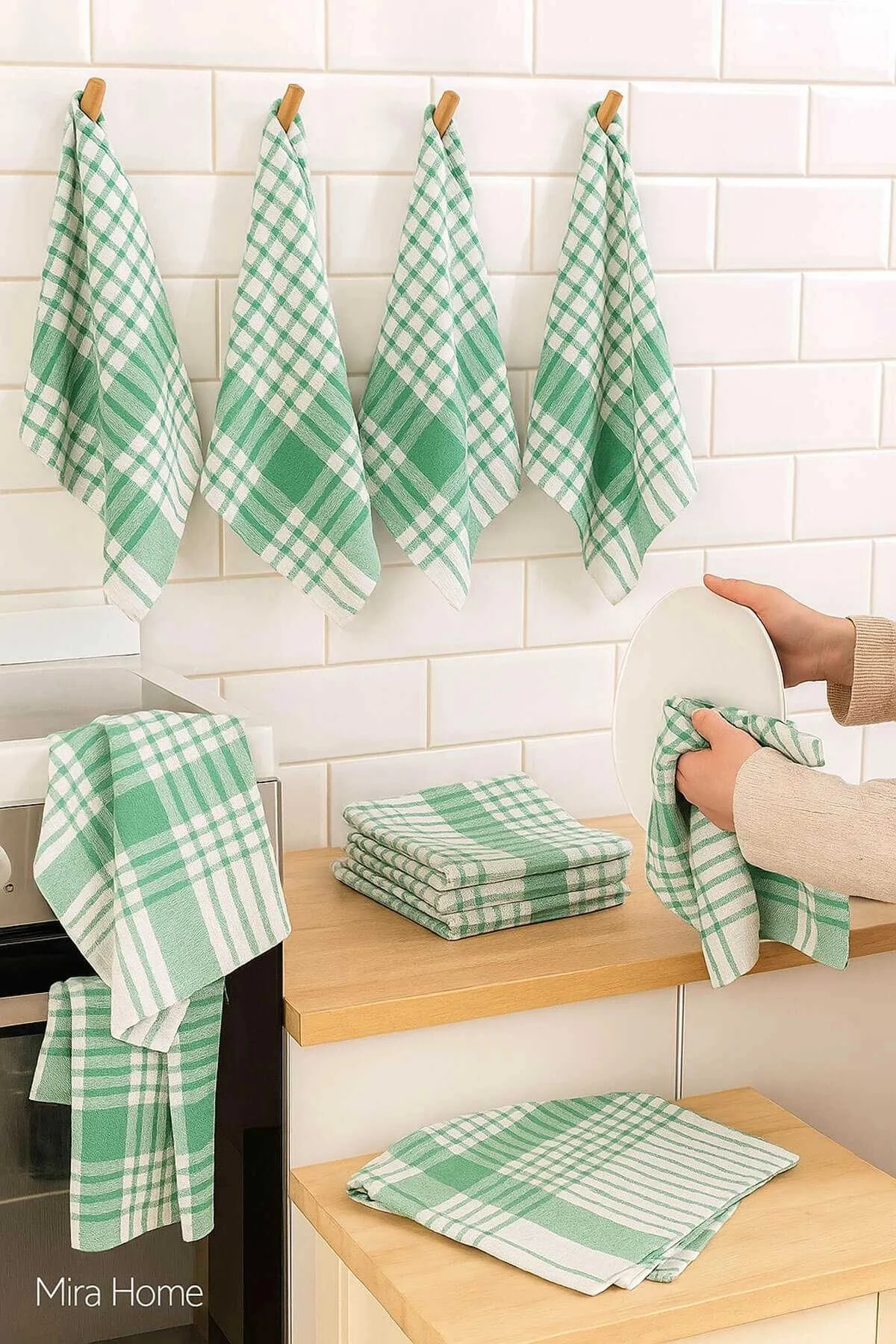 10 lu Lüks Bulaşık Kurulama Bezi ve Mutfak Peçetesi 50x70 Cm Daily Yeşil - Mira Home Görsel 2