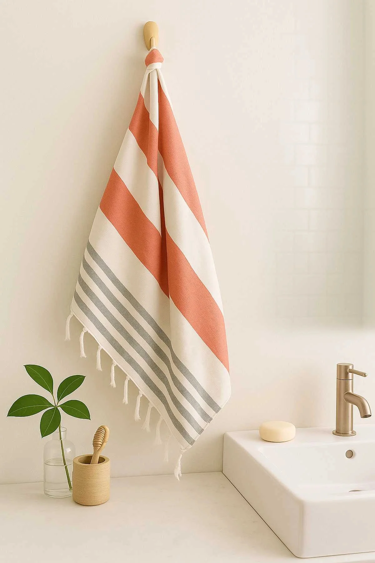 Mimoza Unisex Peştemal Plaj Havlusu 100x180 Cm %100 Pamuklu Soft Kırmızı-Siyah - Mira Home Görsel 2