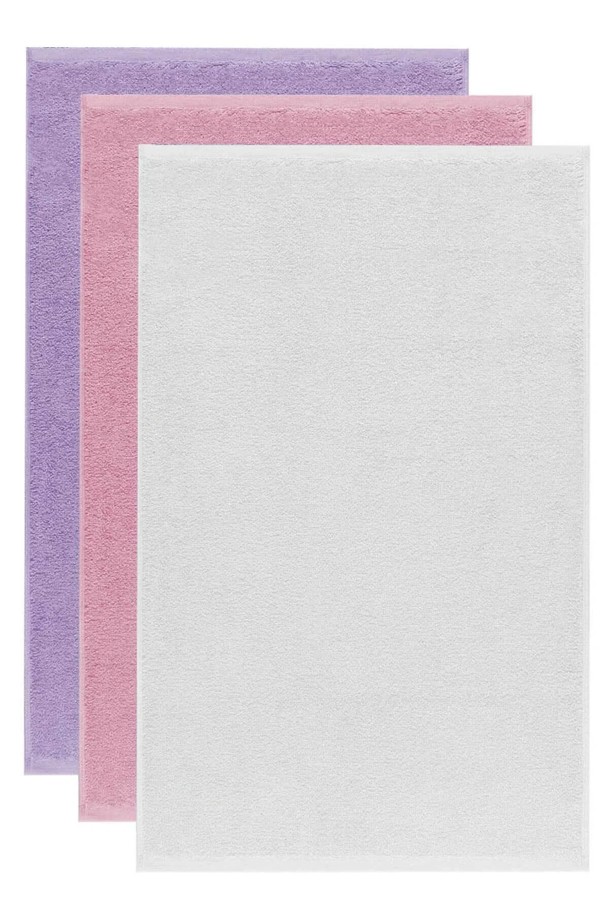 3 lü Düz Renk El Yüz Havlu Seti %100 Pamuklu 50x90 Cm Mor-Pembe-Beyaz - Mira Home Görsel 2